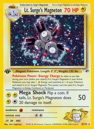 Gym Heroes 008/132 Lt. Surge's Magneton - 1st Edition Holofoil - Holo Rare