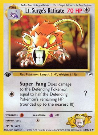 Gym Heroes 051/132 Lt. Surge's Raticate - 1st Edition - Uncommon