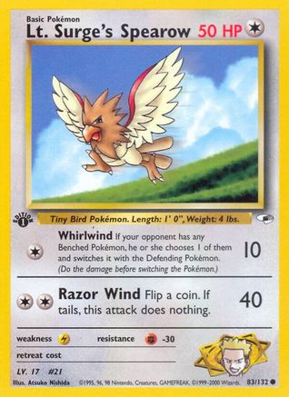 Gym Heroes 083/132 Lt. Surge's Spearow (83) - 1st Edition - Common