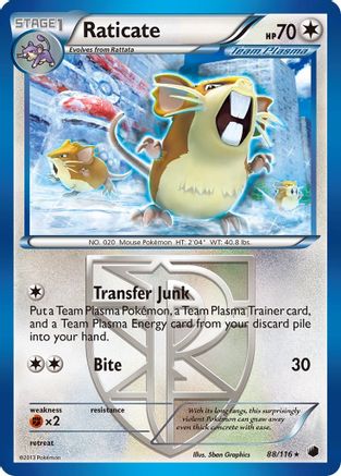 Plasma Freeze 088/116 Raticate (Team Plasma) - Reverse Holofoil - Rare