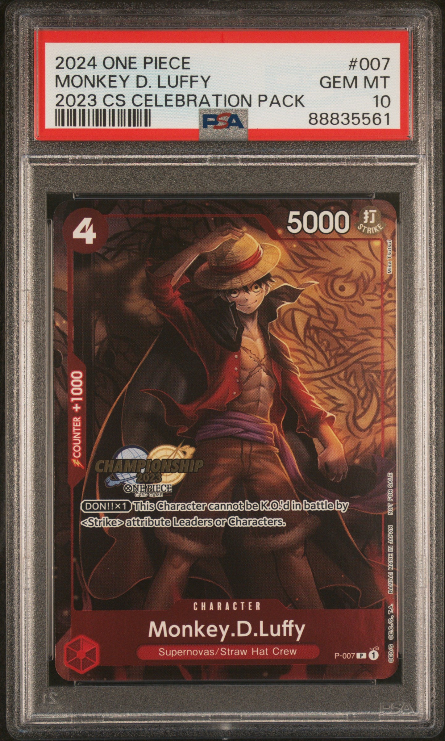 One Piece Promotion Cards P-007 PSA10 #88835561 Monkey.D.Luffy (007) (CS 2023 Celebration Pack) (P-007) - Foil - Promo