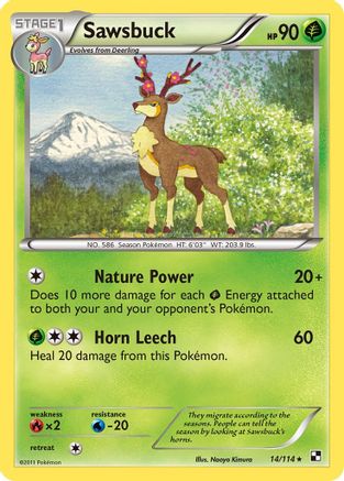 Black and White 014/114 Sawsbuck - Reverse Holofoil - Rare
