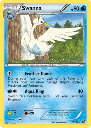 Black and White 037 Swanna - Reverse Holofoil - Rare