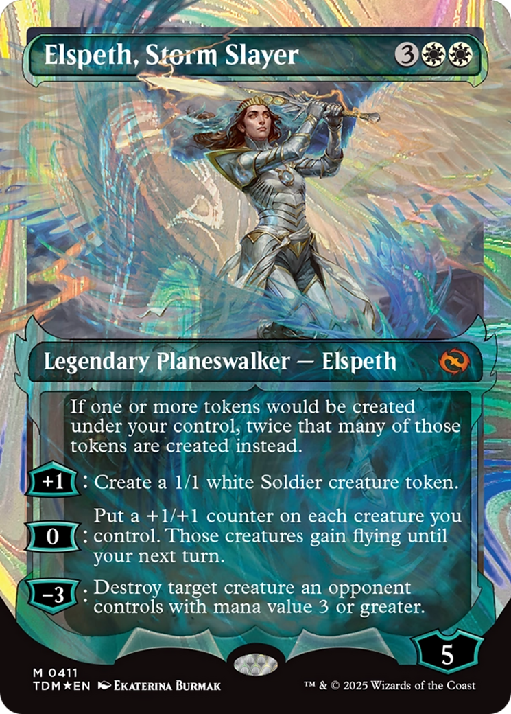 Tarkir: Dragonstorm - (TDM-411) - Elspeth, Storm Slayer (Showcase) (Halo Foil): (Showcase) (Borderless) Foil
