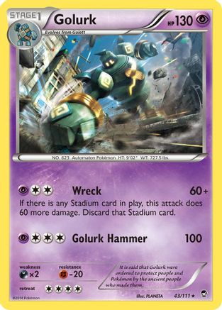 XY Furious Fists 043 Golurk - Reverse Holofoil - Rare