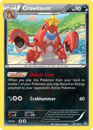 XY Primal Clash 092 Crawdaunt - Holofoil - Holo Rare