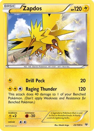 XY Roaring Skies 023/108 Zapdos - Reverse Holofoil - Rare