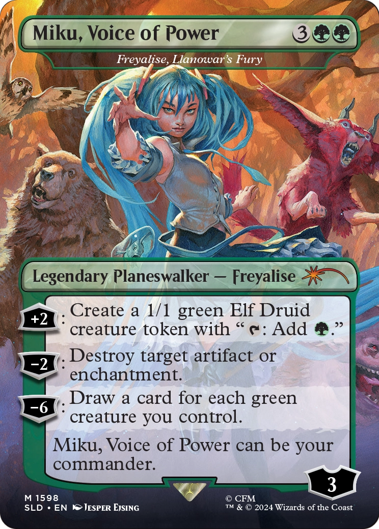 Secret Lair Drop / Miku, Voice of Power - (SLD-1598) - Miku, Voice of Power - Freyalise, Llanowar's Fury (Borderless)