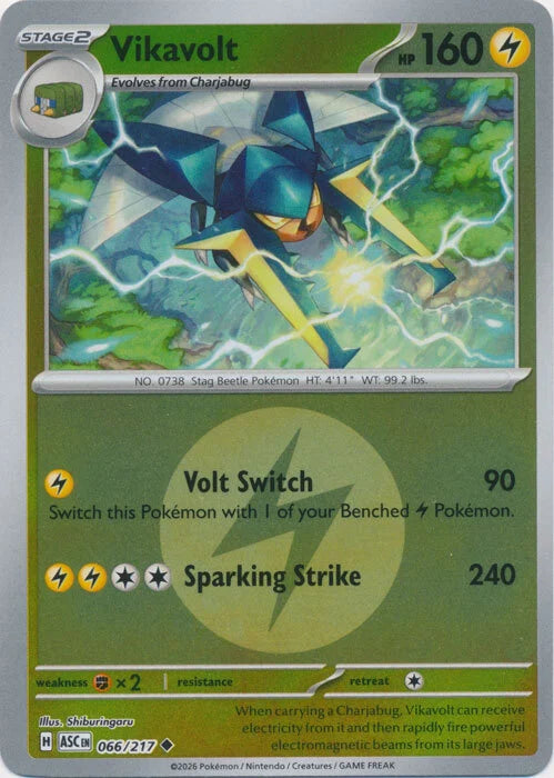 ME Ascended Heroes 066/217 Vikavolt - Reverse Holofoil Energy Pattern - Uncommon