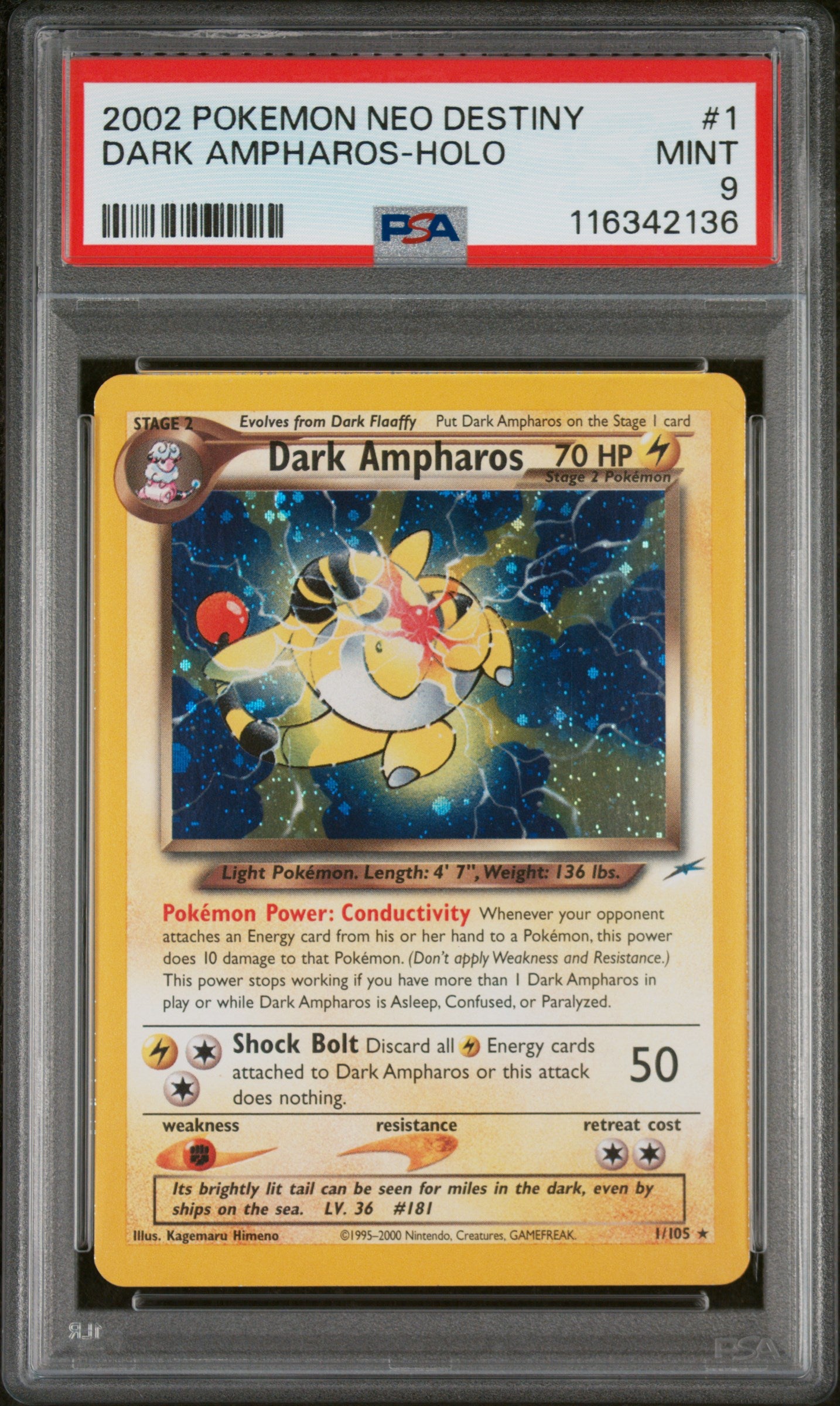 Neo Destiny 001 PSA9 #116342136 Dark Ampharos - Unlimited Holofoil - Holo Rare