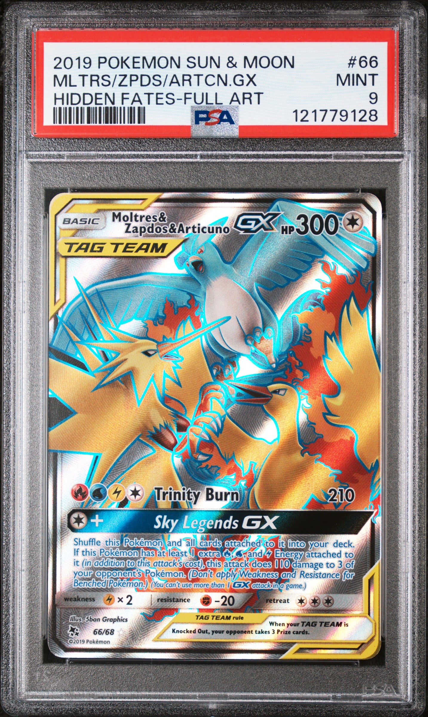 Hidden Fates 066/68 PSA9 #121779128 Moltres & Zapdos & Articuno GX (Full Art) - Holofoil - Ultra Rare