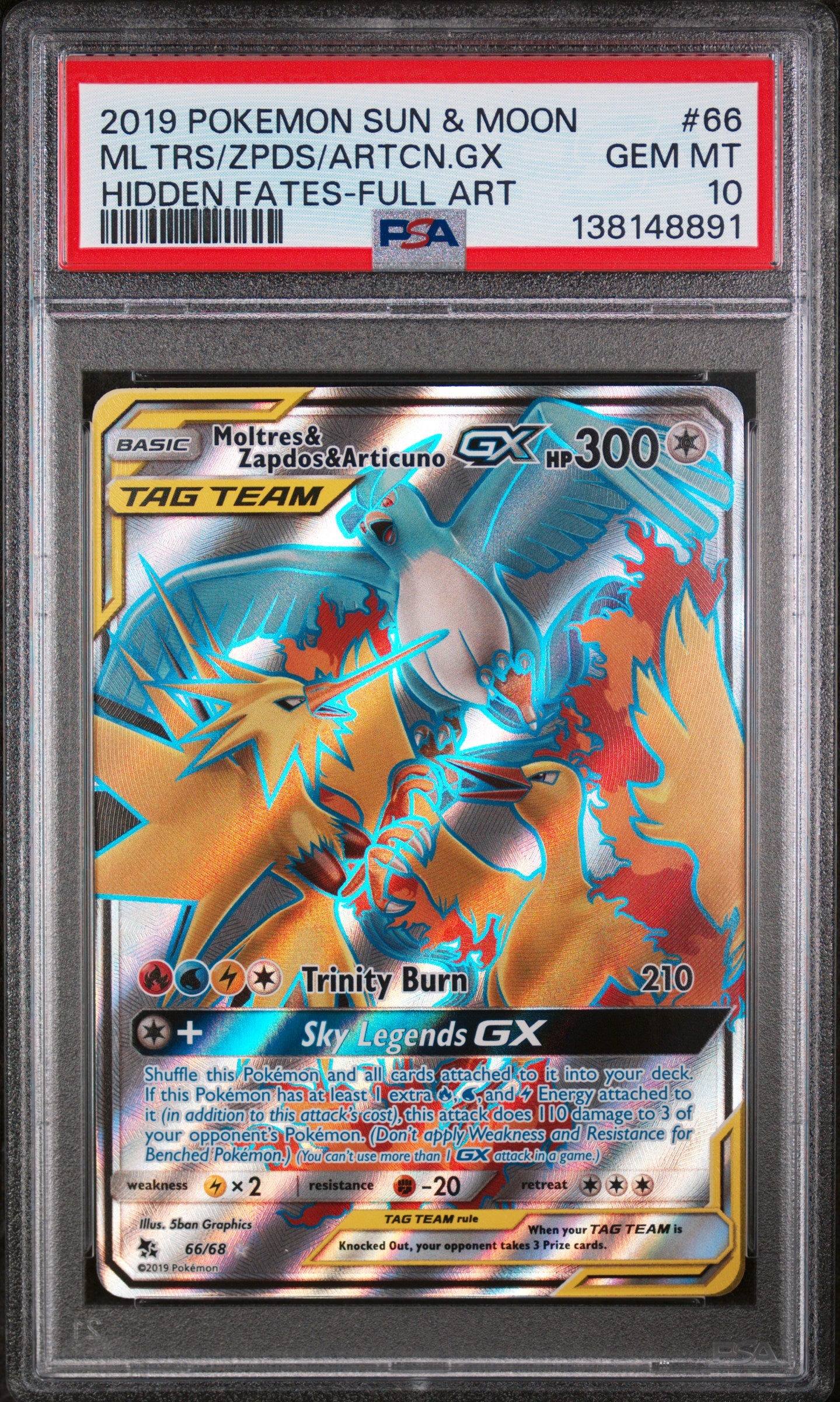 Hidden Fates 066/68 PSA10 #138148891 Moltres & Zapdos & Articuno GX (Full Art) - Holofoil - Ultra Rare
