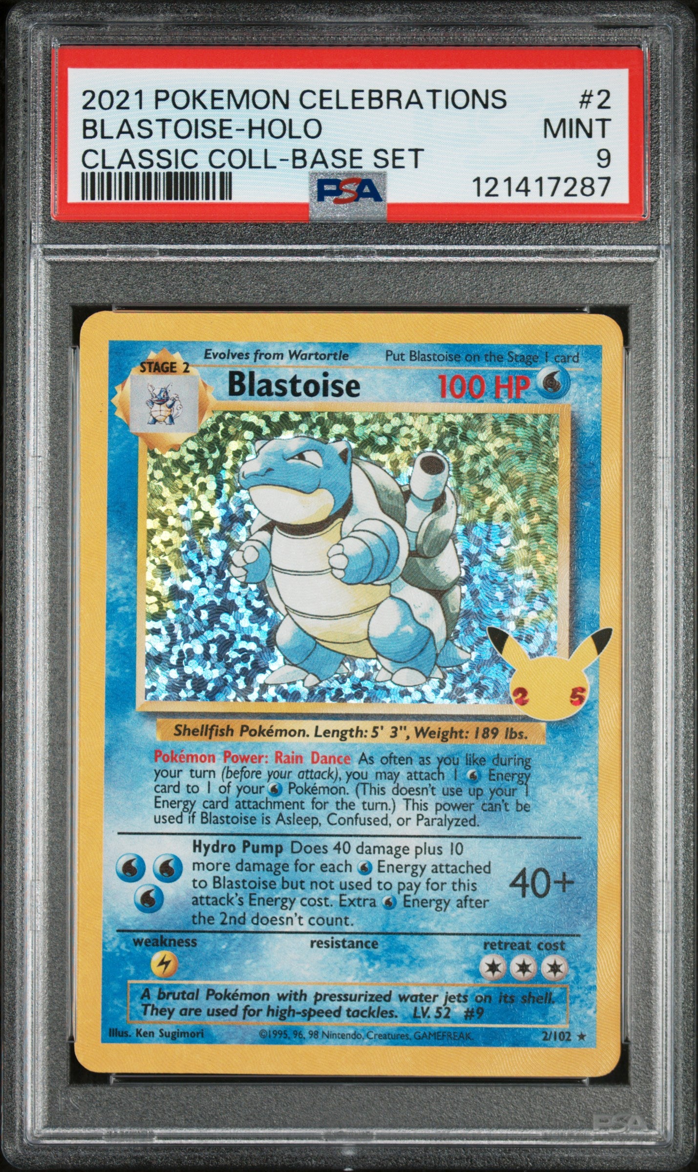 Celebrations Classic Collection 002/102 PSA9 #121417287 Blastoise - Holofoil - Classic Collection
