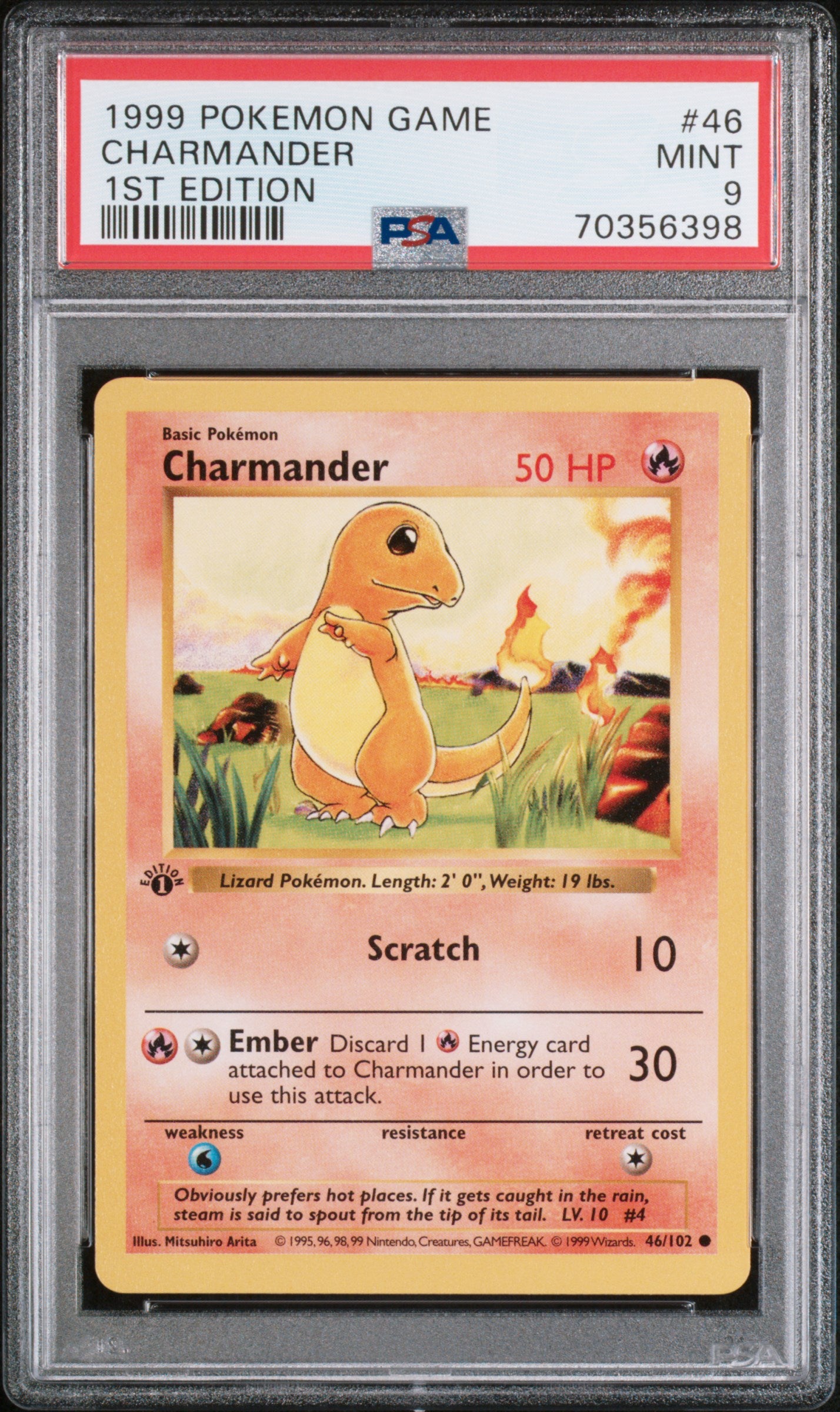 Base Set Shadowless 046/102 PSA9 #70356398 Charmander - 1st Edition - Common