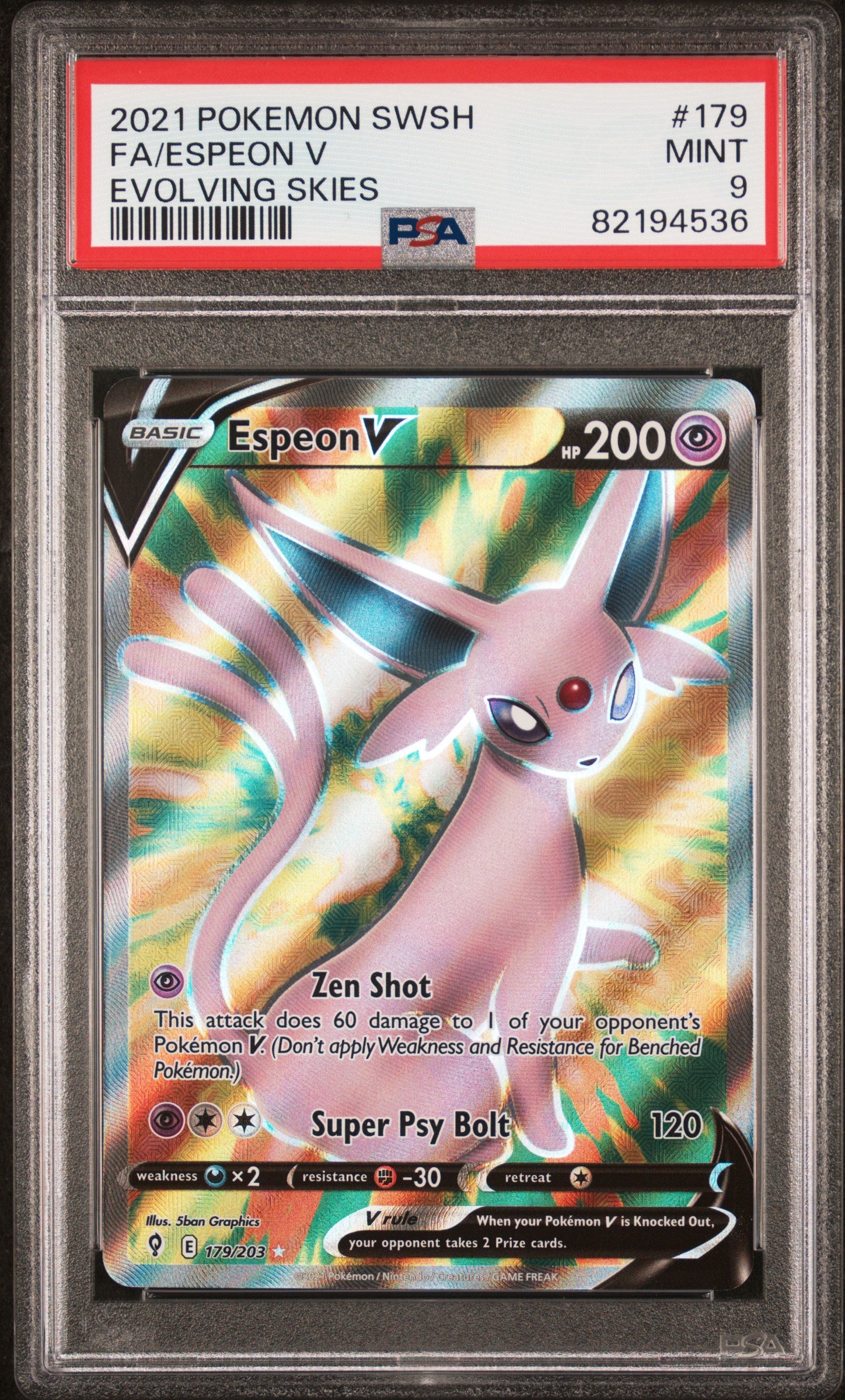 SWSH07 Evolving Skies 179/203 PSA9 #82194536 Espeon V (Full Art) - Holofoil - Ultra Rare