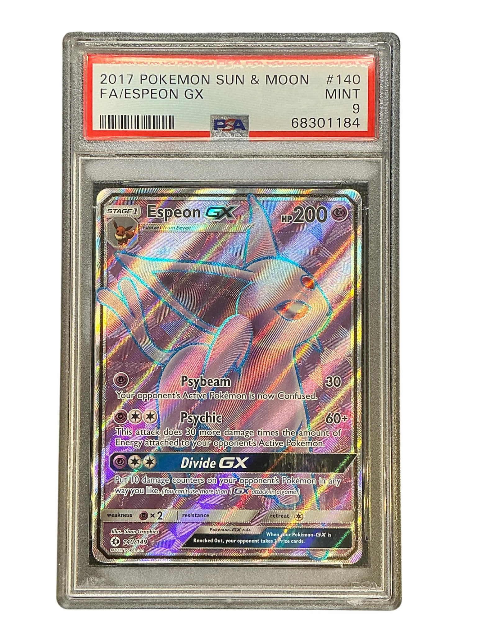 SM Base Set 140/149 PSA9 #68301184 Espeon GX (Full Art) - Holofoil - Ultra Rare