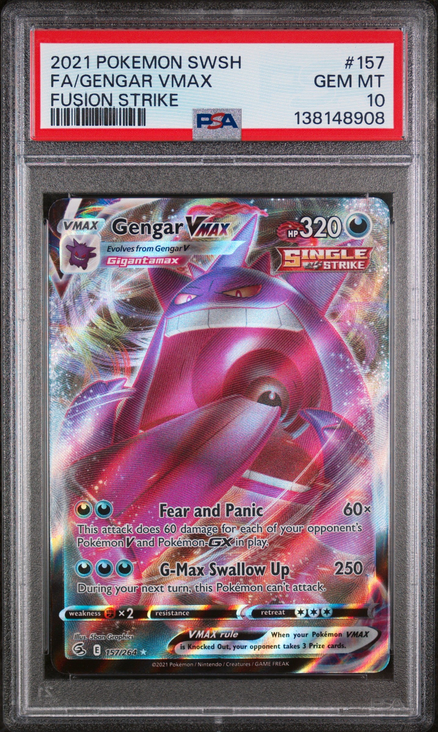 SWSH08 Fusion Strike 157/264 PSA 10 #138148908 Gengar VMAX - Holofoil - Ultra Rare