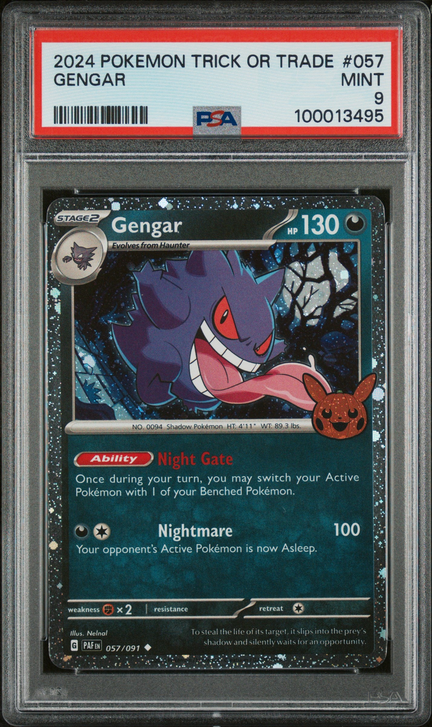 Trick or Trade BOOster Bundle 2024 057/091 PSA9 #100013495 Gengar (Cosmos Holo) - Holofoil - Holo Rare