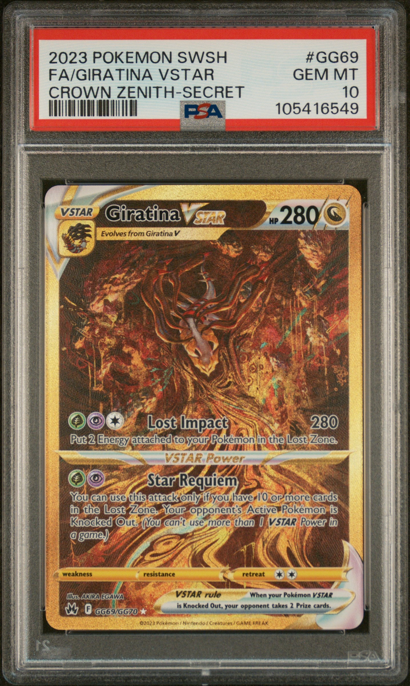 Crown Zenith Galarian Gallery GG69/GG70 PSA10 #105416549 Giratina VSTAR (Secret) - Holofoil - Secret Rare
