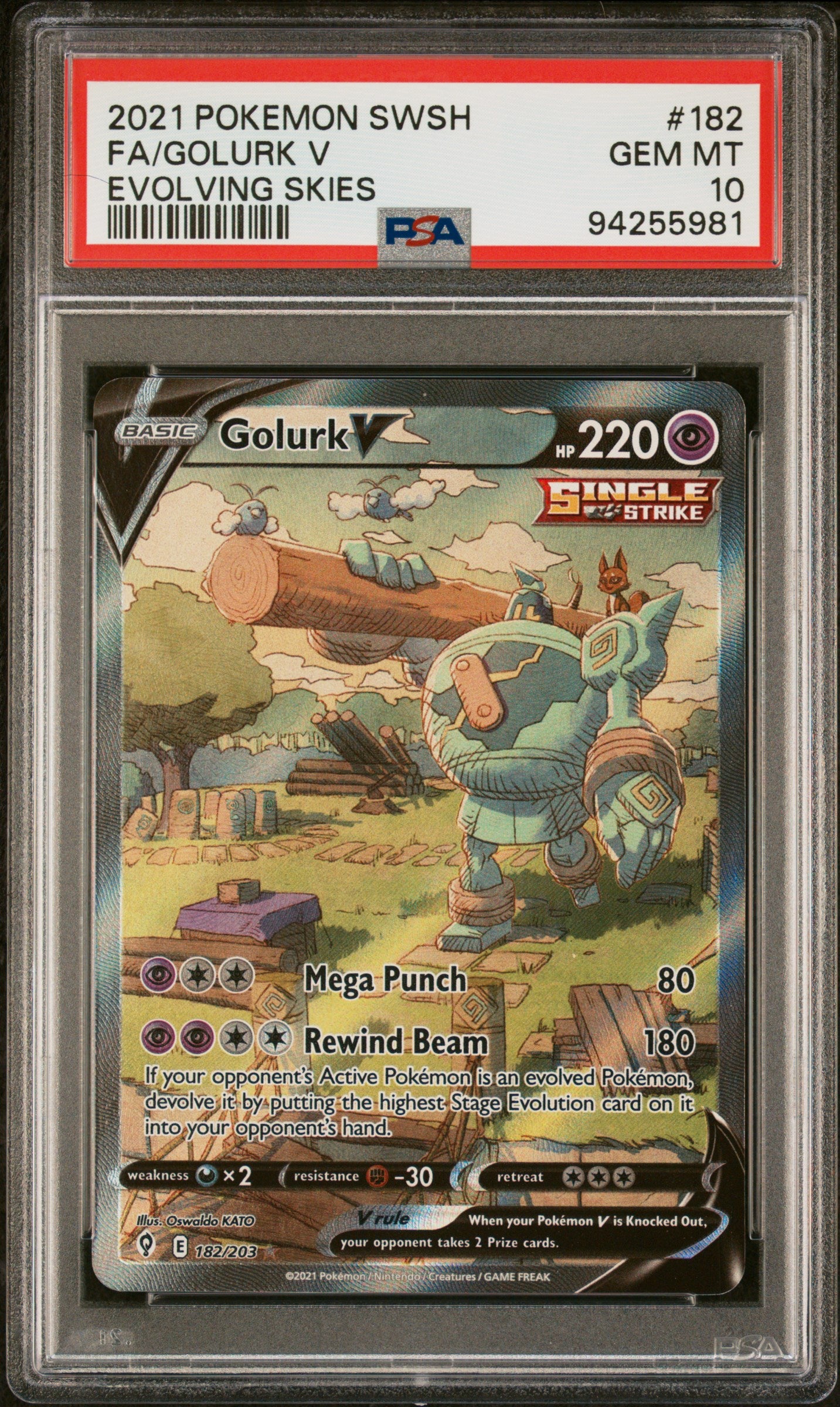 SWSH07 Evolving Skies 182/203 PSA10 #94255981 Golurk V (Alternate Full Art) - Holofoil - Ultra Rare