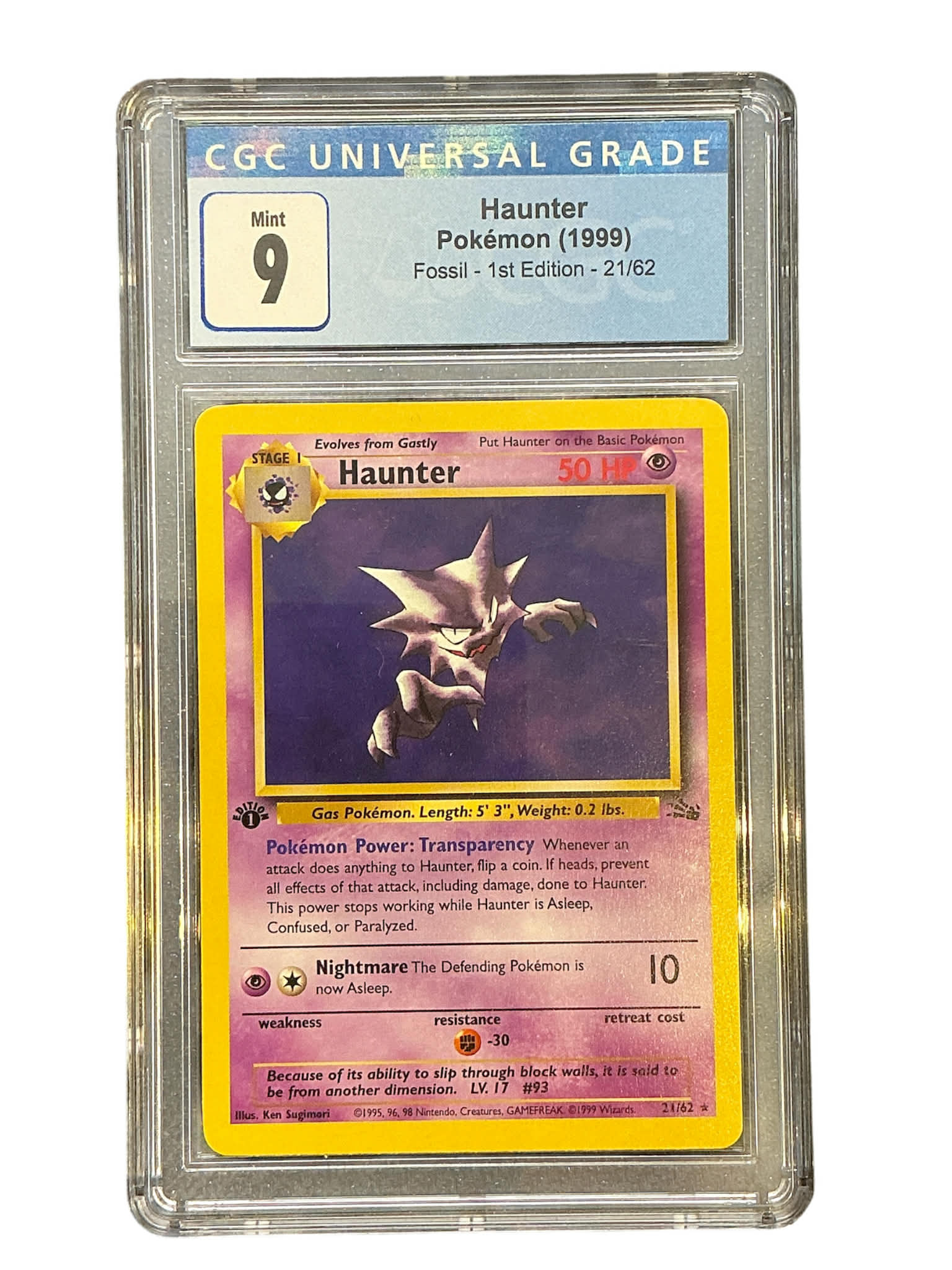 Fossil 021/62 CGC9 #3766669236 Haunter (21) - 1st Edition - Rare