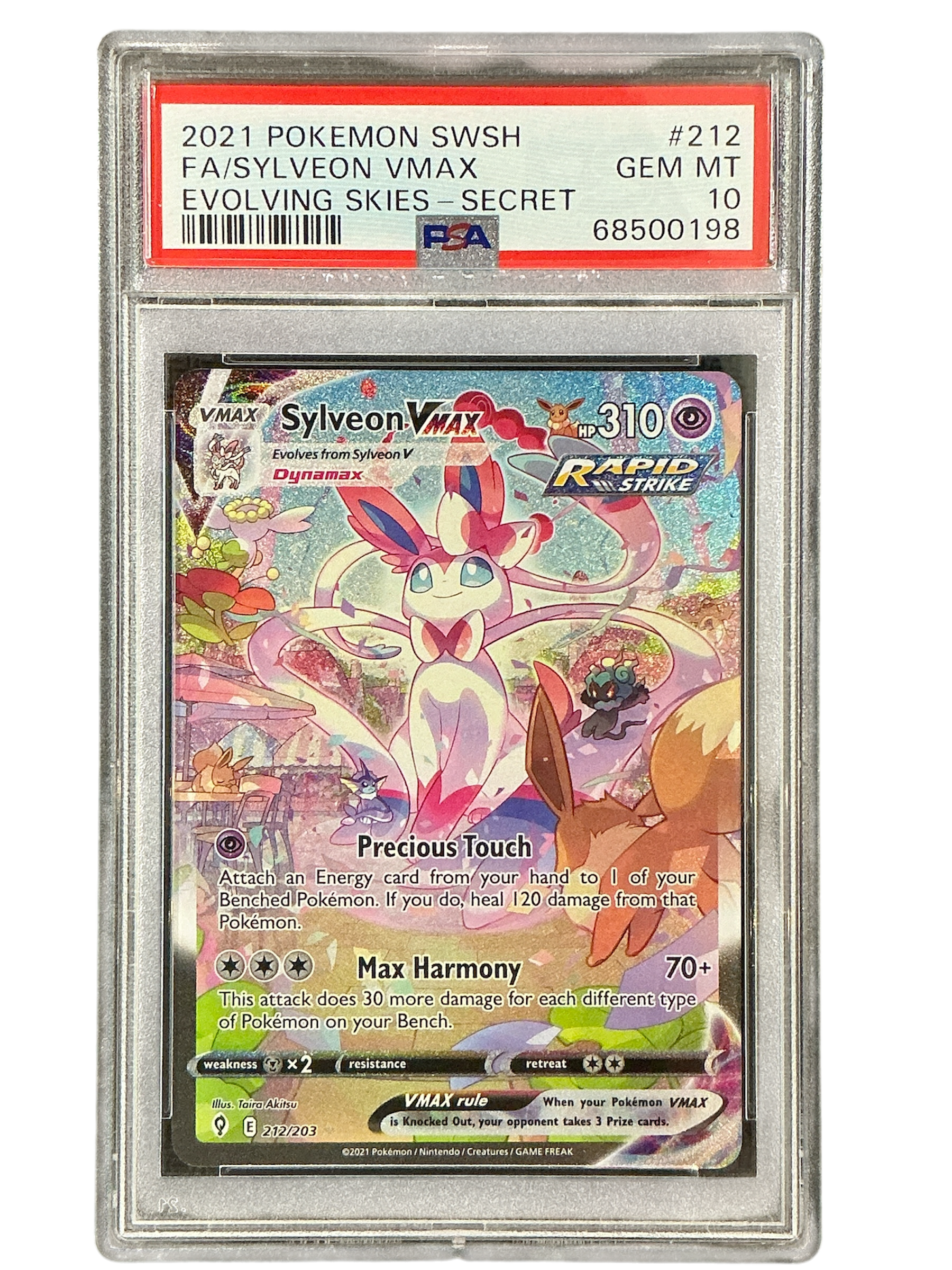 SWSH07 Evolving Skies 212/203 PSA10 #68500198 Sylveon VMAX (Alternate Art Secret) - Holofoil - Secret Rare