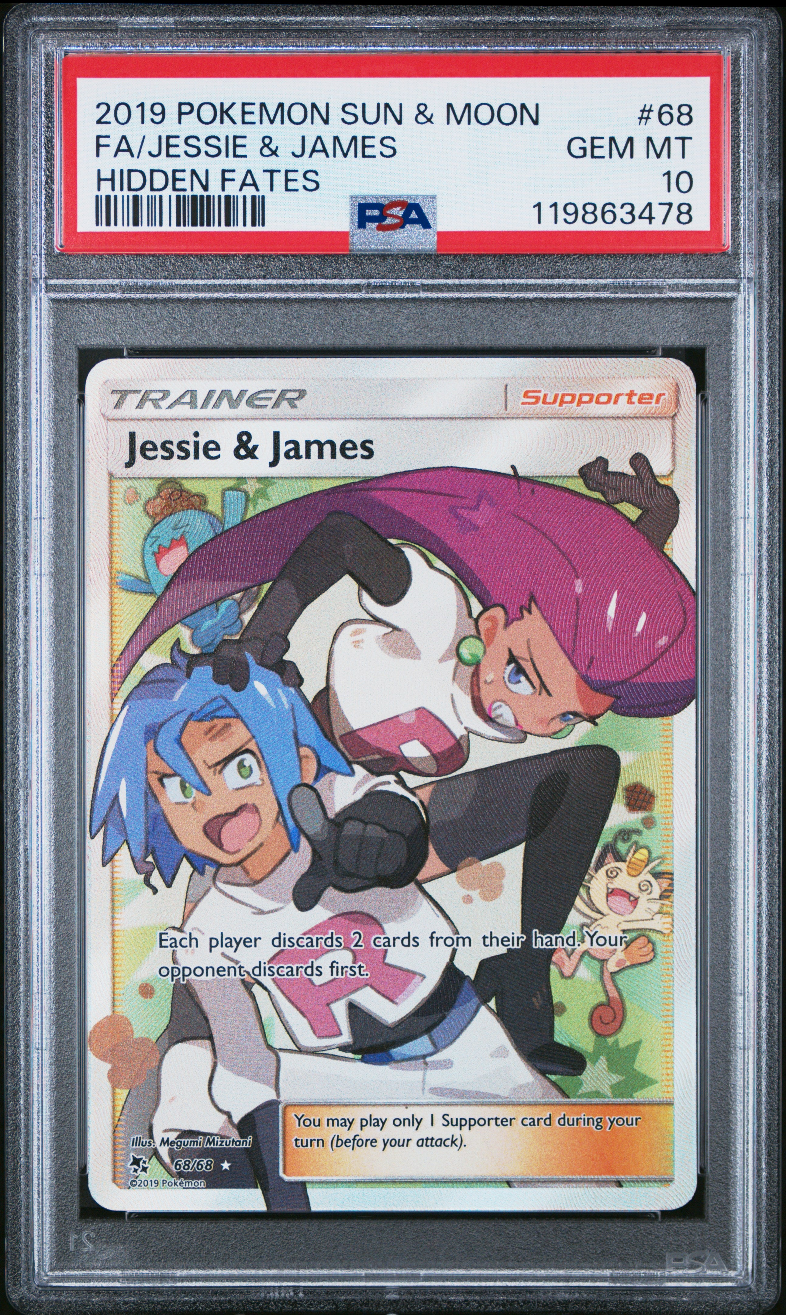 Hidden Fates 068/68 PSA10 #119863478 Jessie & James (Full Art) - Holofoil - Ultra Rare