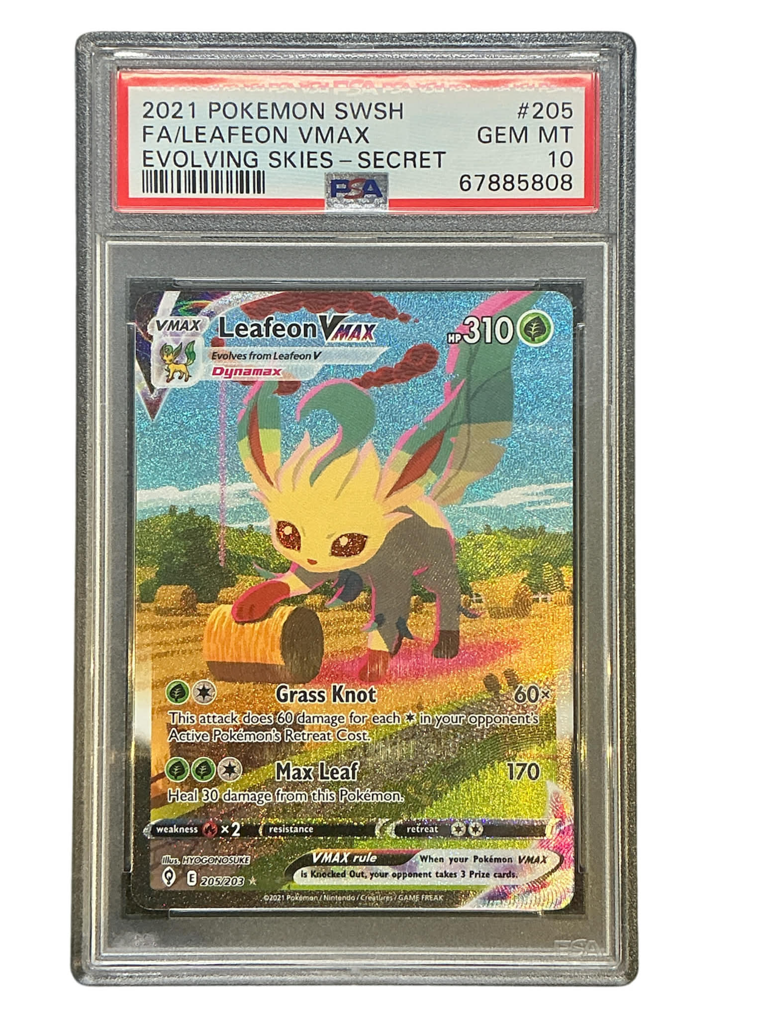 SWSH07 Evolving Skies 205/203 PSA10 #67885808 Leafeon VMAX (Alternate Art Secret) - Holofoil - Secret Rare