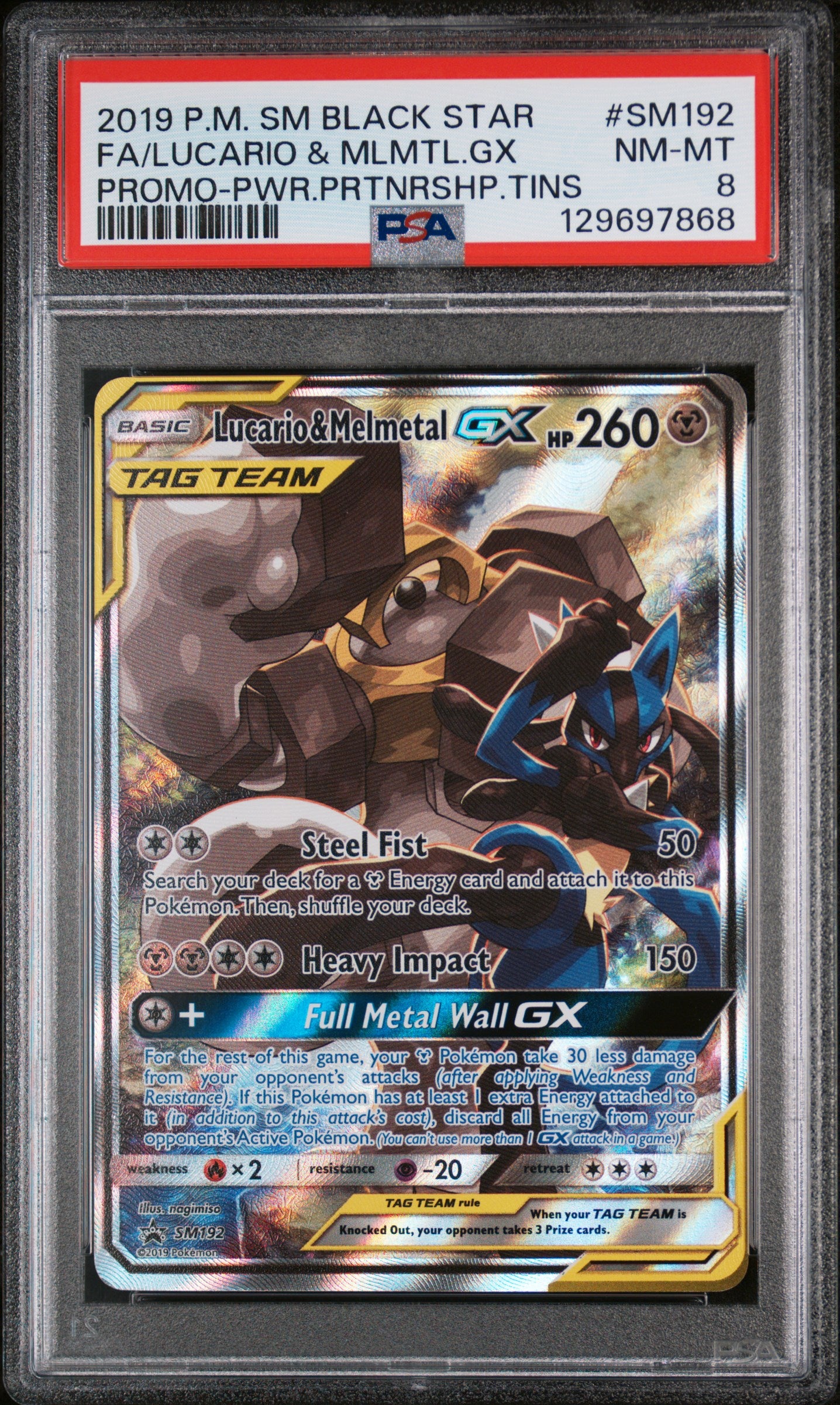 SM Promos SM192 PSA8 #129697868 Lucario & Melmetal GX - Holofoil - Promo