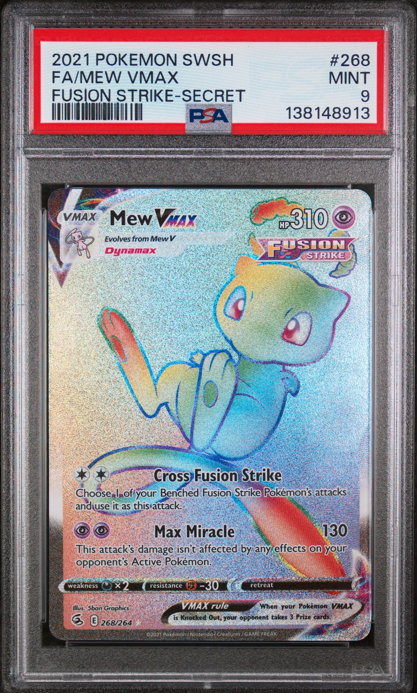 SWSH08 Fusion Strike 268/264 PSA9 #138148913 Mew VMAX (Secret) - Holofoil - Secret Rare