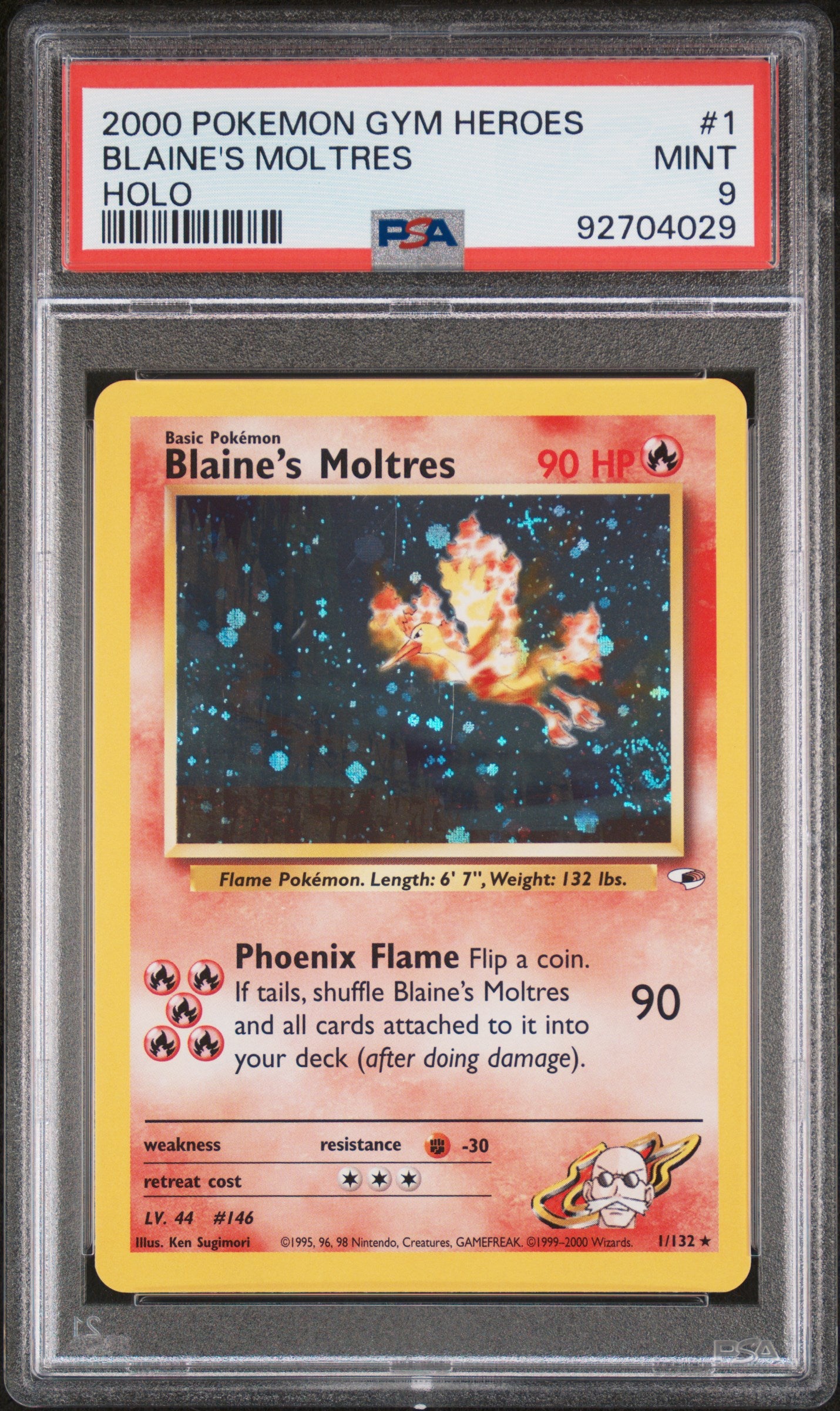 Gym Heroes 001/132 PSA9 #92704029 Blaine's Moltres - Unlimited Holofoil - Holo Rare