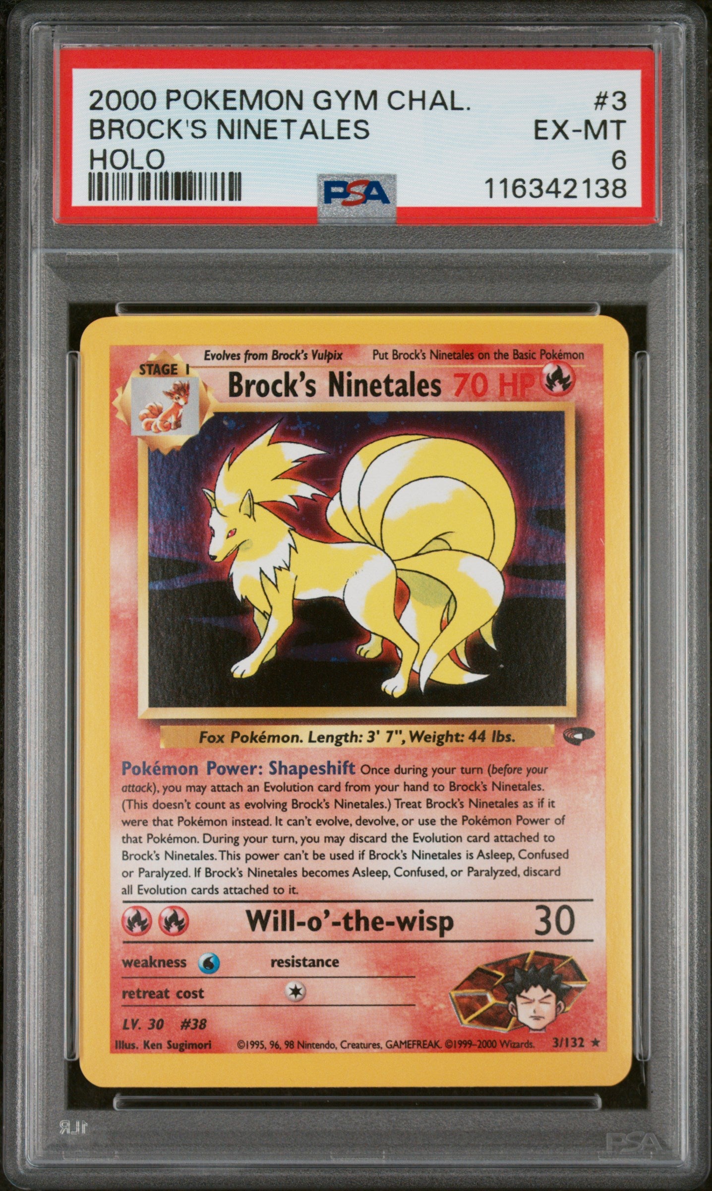 Gym Challenge 003/132 PSA6 #116342138 Brock's Ninetales - Unlimited Holofoil - Holo Rare