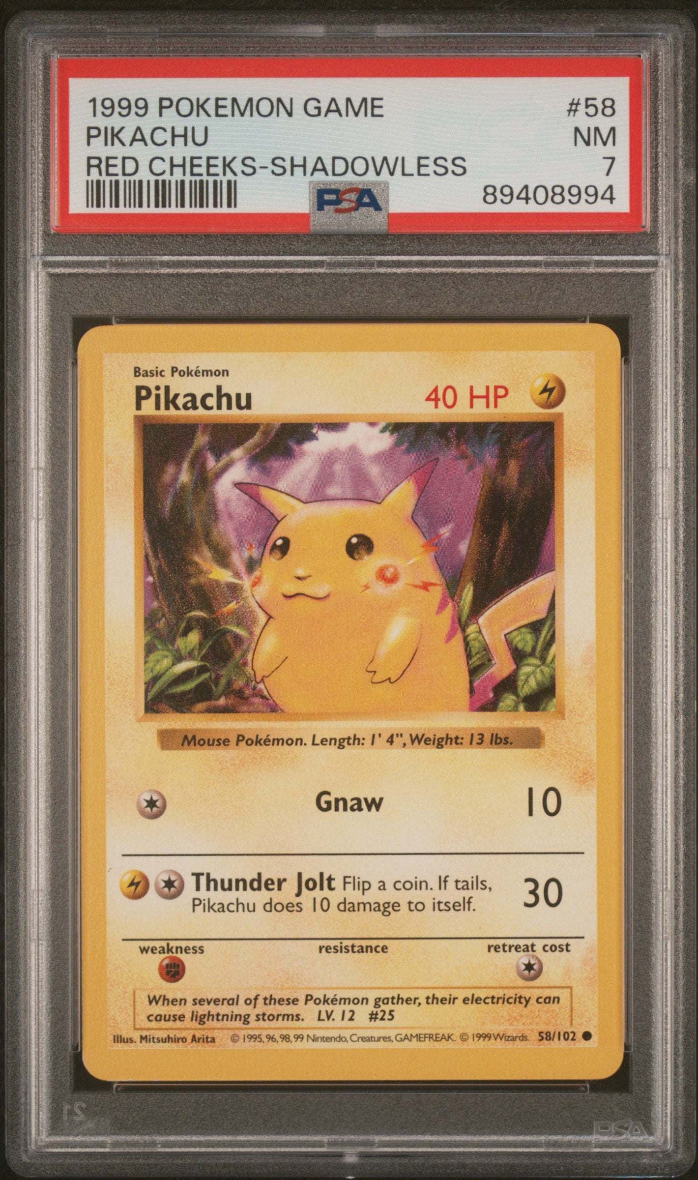 Base Set Shadowless 058/102 PSA7 #89408994 Pikachu (Red Cheeks) - Unlimited - Common