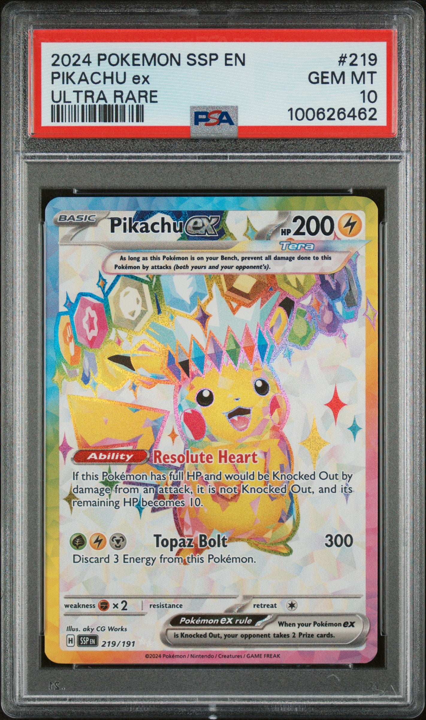 SV08 Surging Sparks 219/191 PSA10 #100626462 Pikachu ex - Holofoil - Ultra Rare