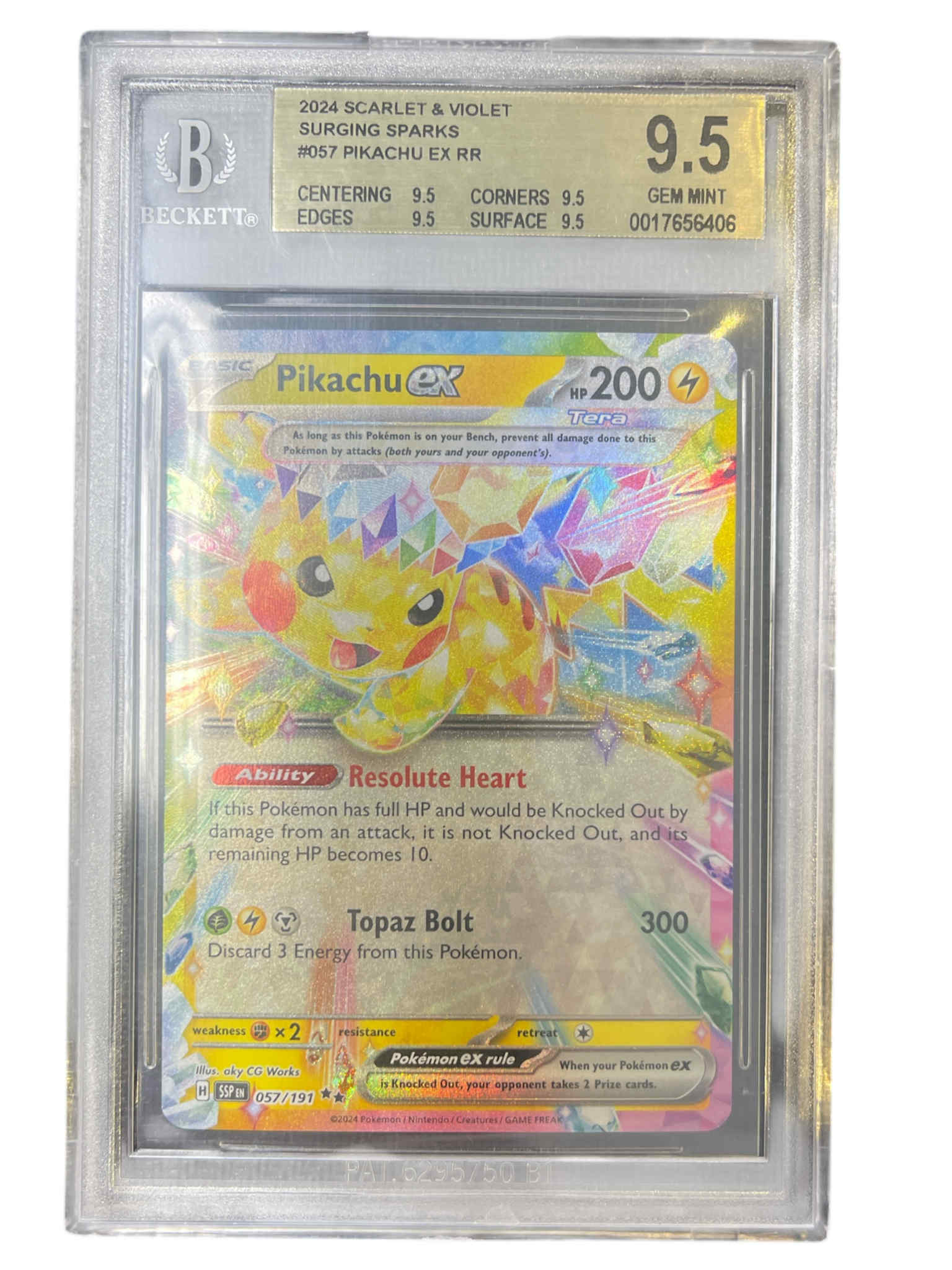SV08 Surging Sparks 057/191 Beckett 9.5 #0017656406 Pikachu ex - Holofoil - Double Rare