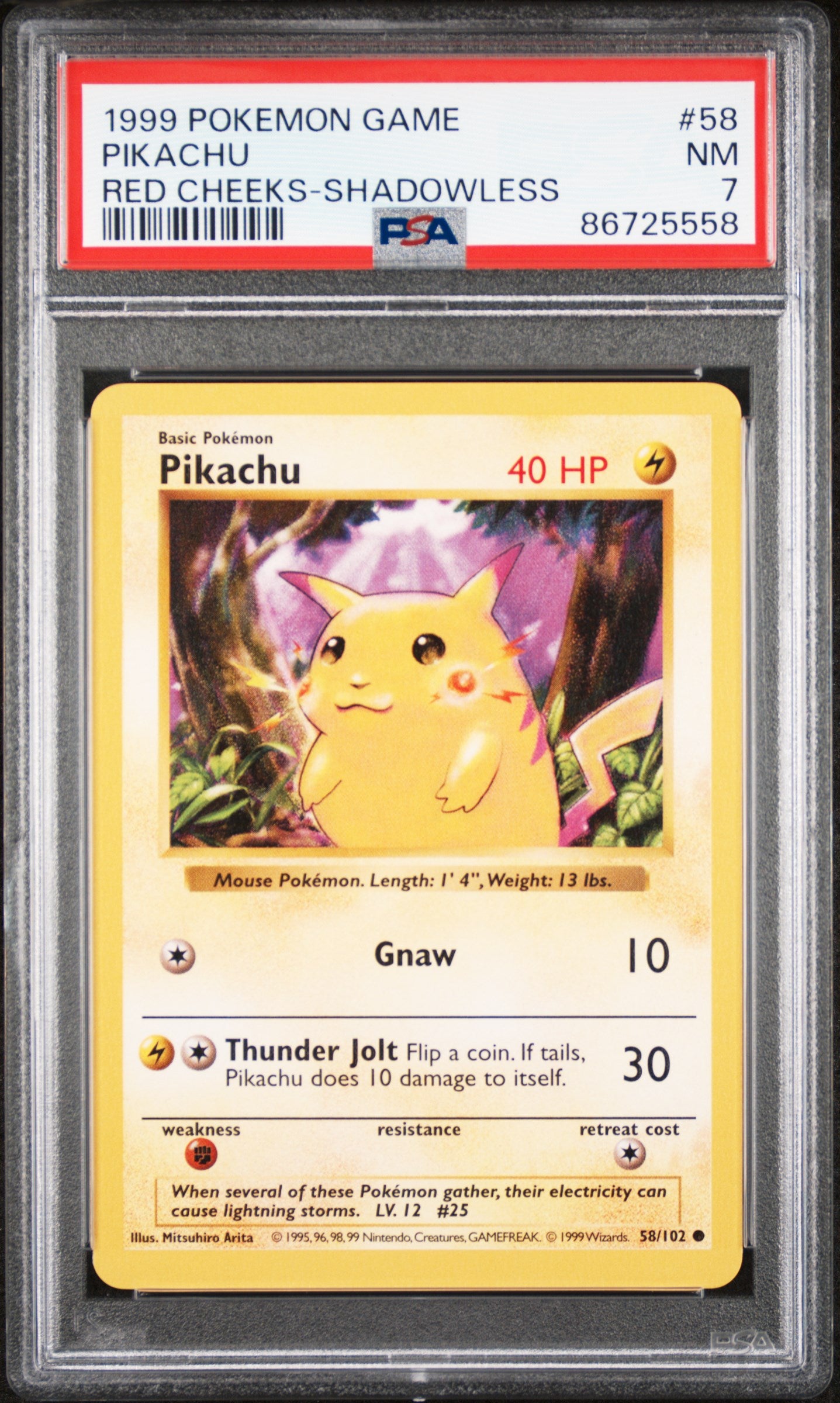 Base Set Shadowless 058/102 PSA7 #86725558 Pikachu (Red Cheeks) - Unlimited - Common