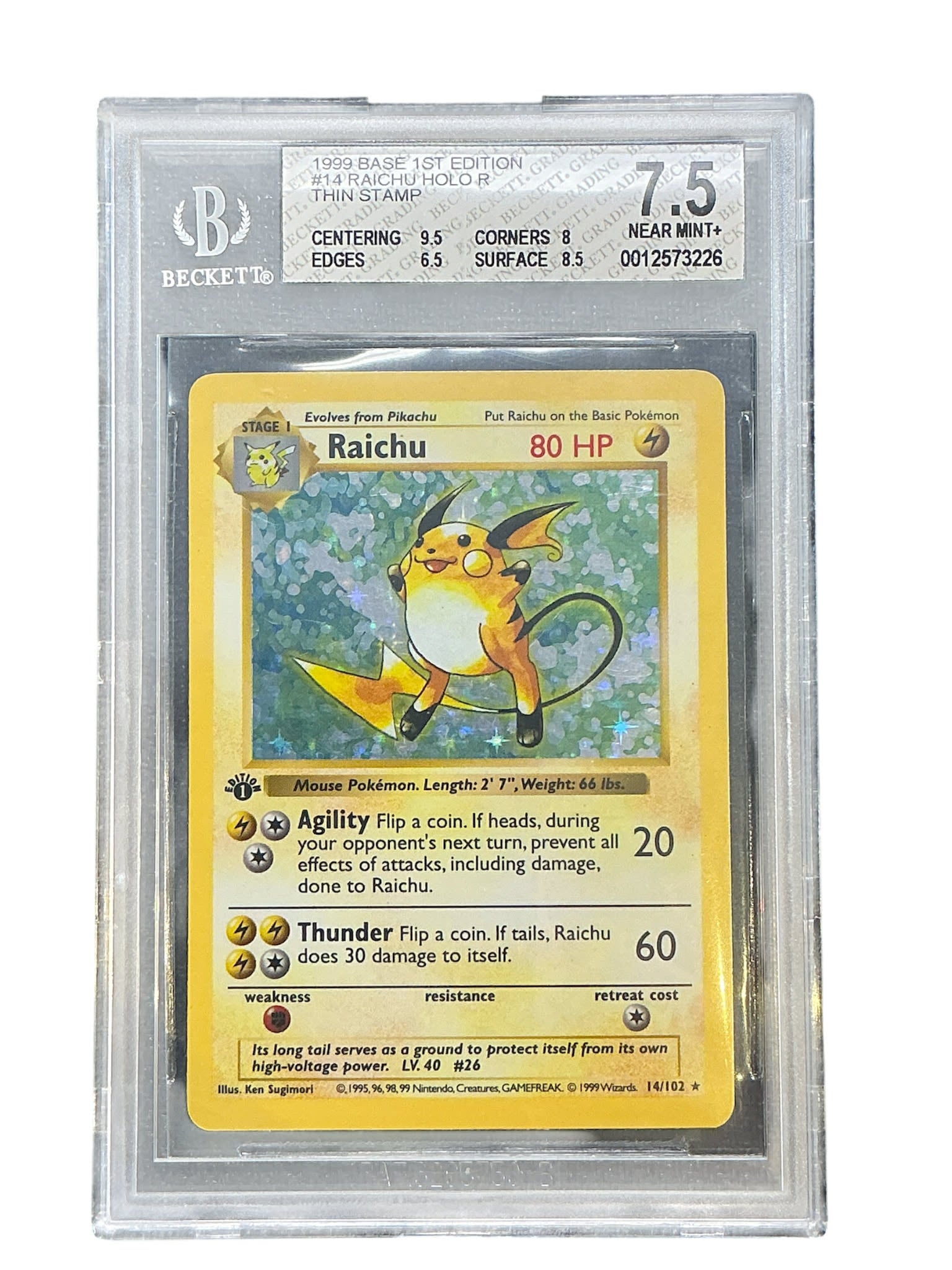 Base Set Shadowless 014 BGS 7.5 #0012573226 Raichu - 1st Edition Holofoil - Holo Rare