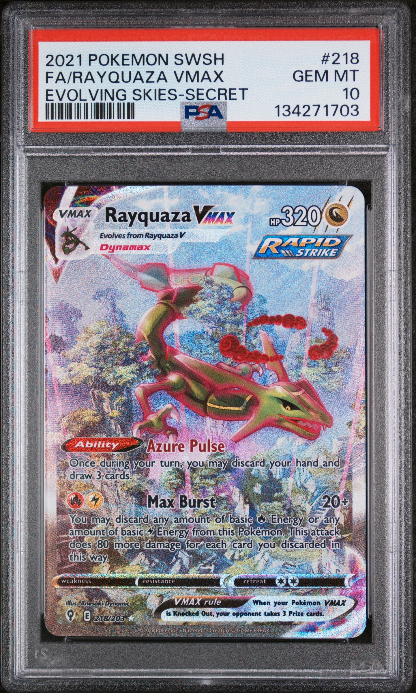 is rayquaza a rare pokemon card SWSH07 Evolving Skies 218/203 PSA10 #134271703 Rayquaza VMAX (Alternat – BeardyCards
