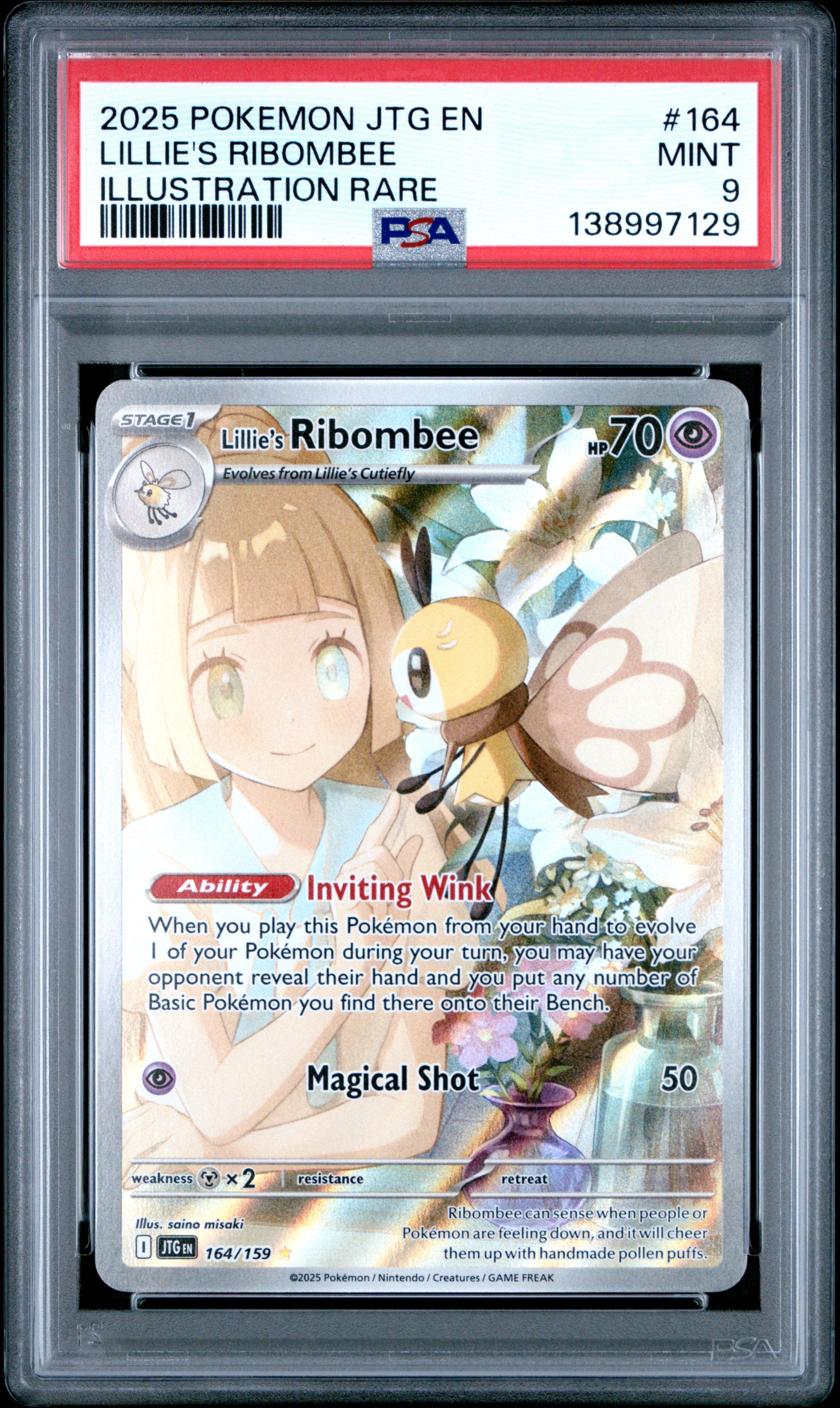SV09 Journey Together 164/159 PSA9 #138997129 Lillie's Ribombee - Holofoil - Illustration Rare