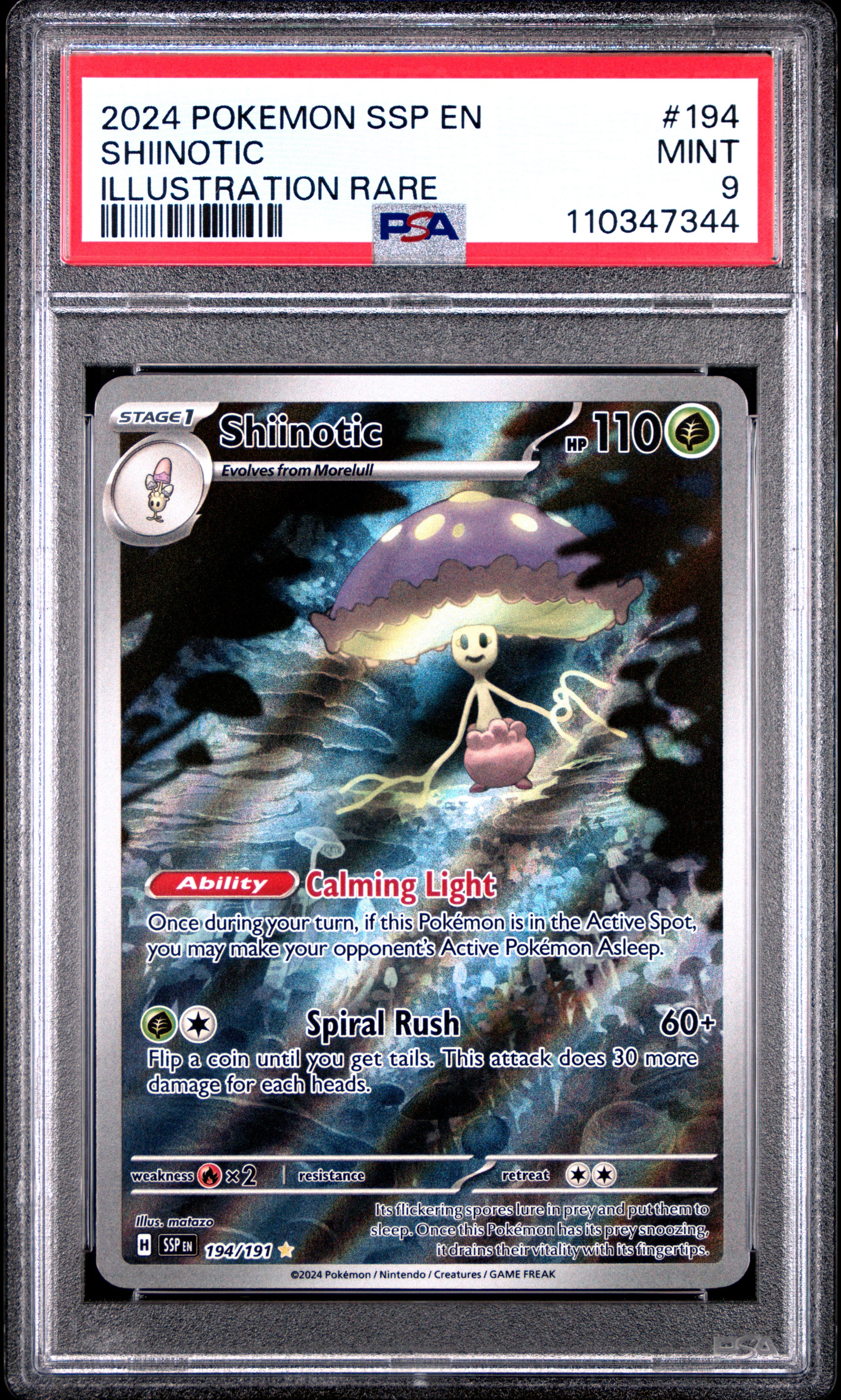 SV08 Surging Sparks 194/191 PSA9 #110347344 Shiinotic - Holofoil - Illustration Rare