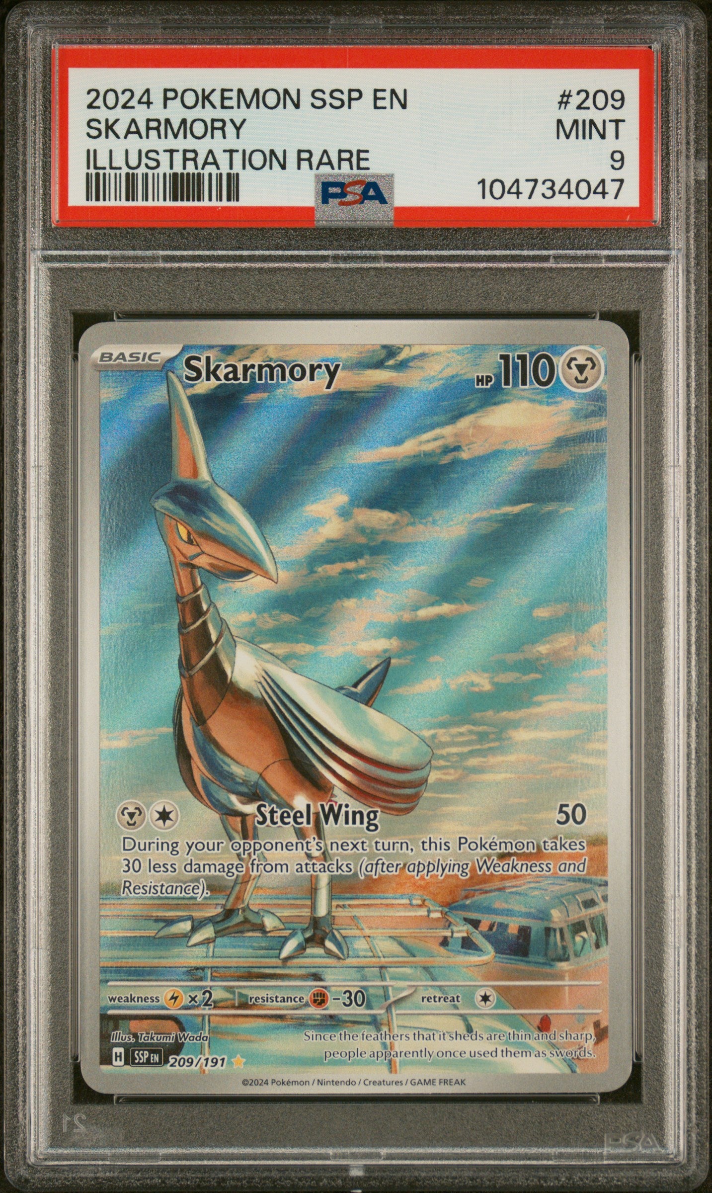 SV08 Surging Sparks 209/191 PSA9 #104734047 Skarmory - Holofoil - Illustration Rare