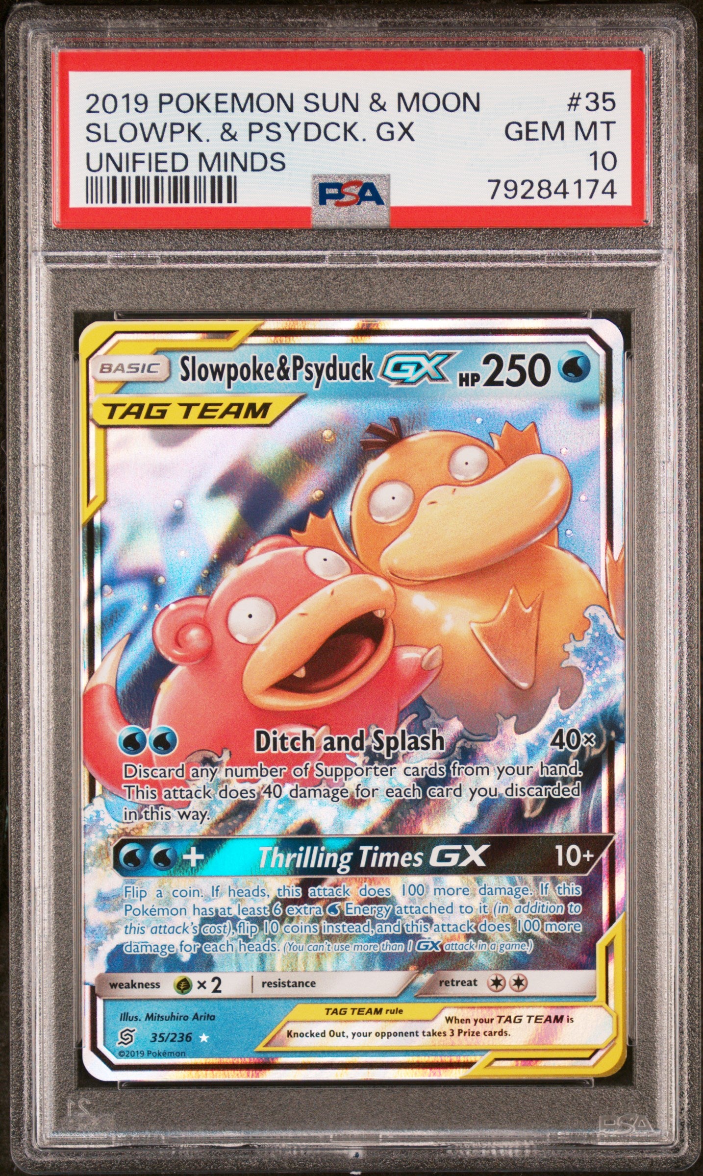 SM Unified Minds 035/236 PSA10 #79284174 Slowpoke & Psyduck GX - Holofoil - Ultra Rare