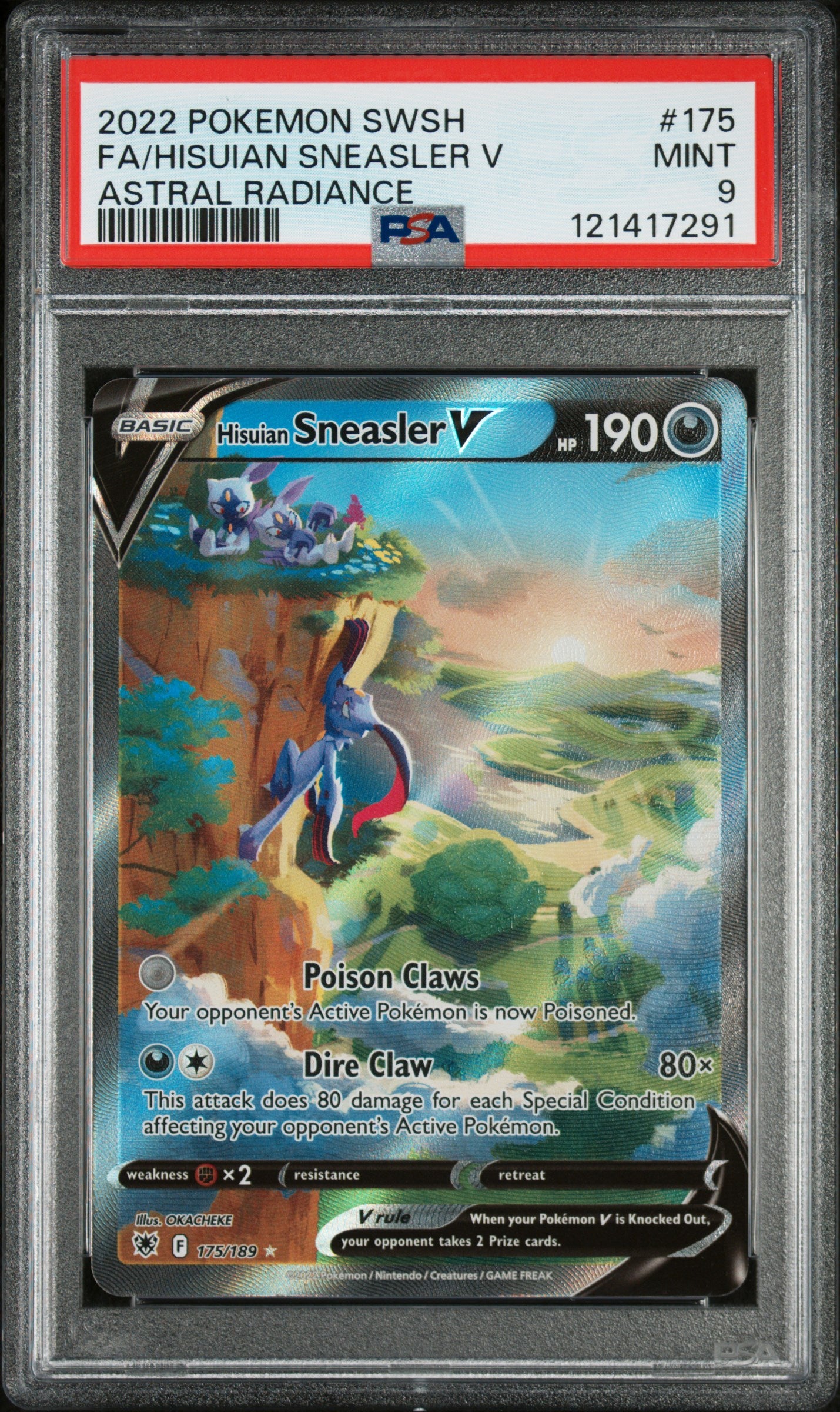 SWSH10 Astral Radiance 175/189 PSA9 #121417291 Hisuian Sneasler V (Alternate Full Art) - Holofoil - Ultra Rare