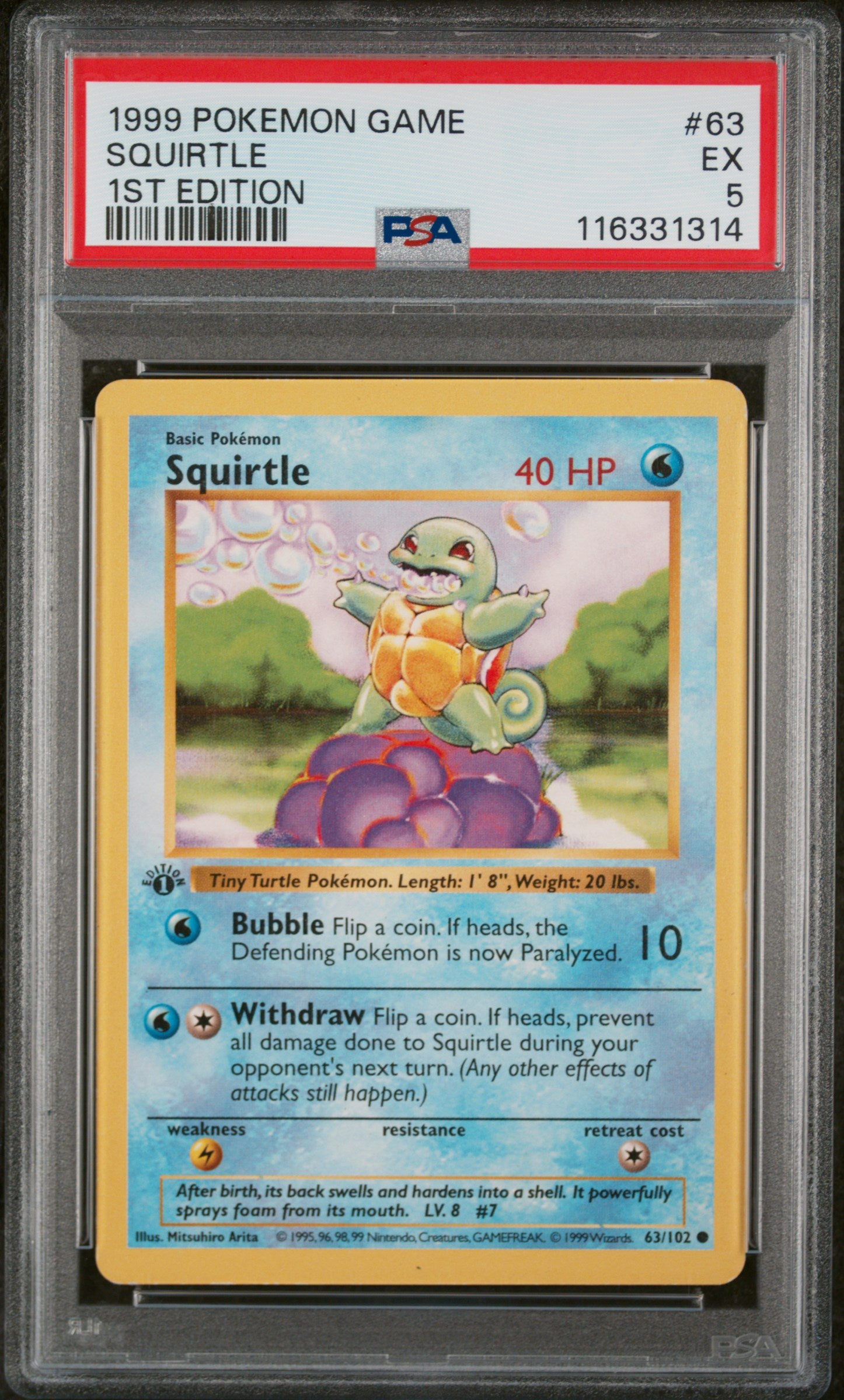 Base Set Shadowless 063/102 PSA5 #116331314 Squirtle - 1st Edition - Common