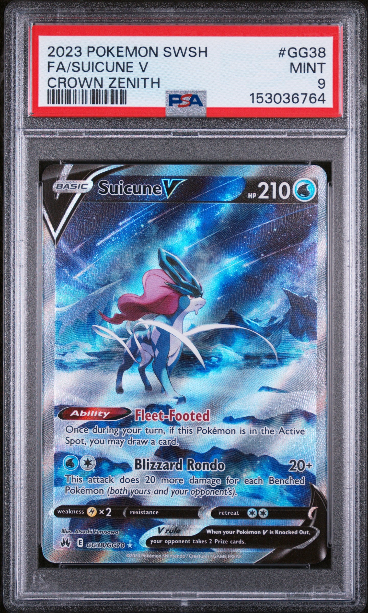 Crown Zenith Galarian Gallery GG38/GG70 PSA9 #153036764 Suicune V - Holofoil - Ultra Rare