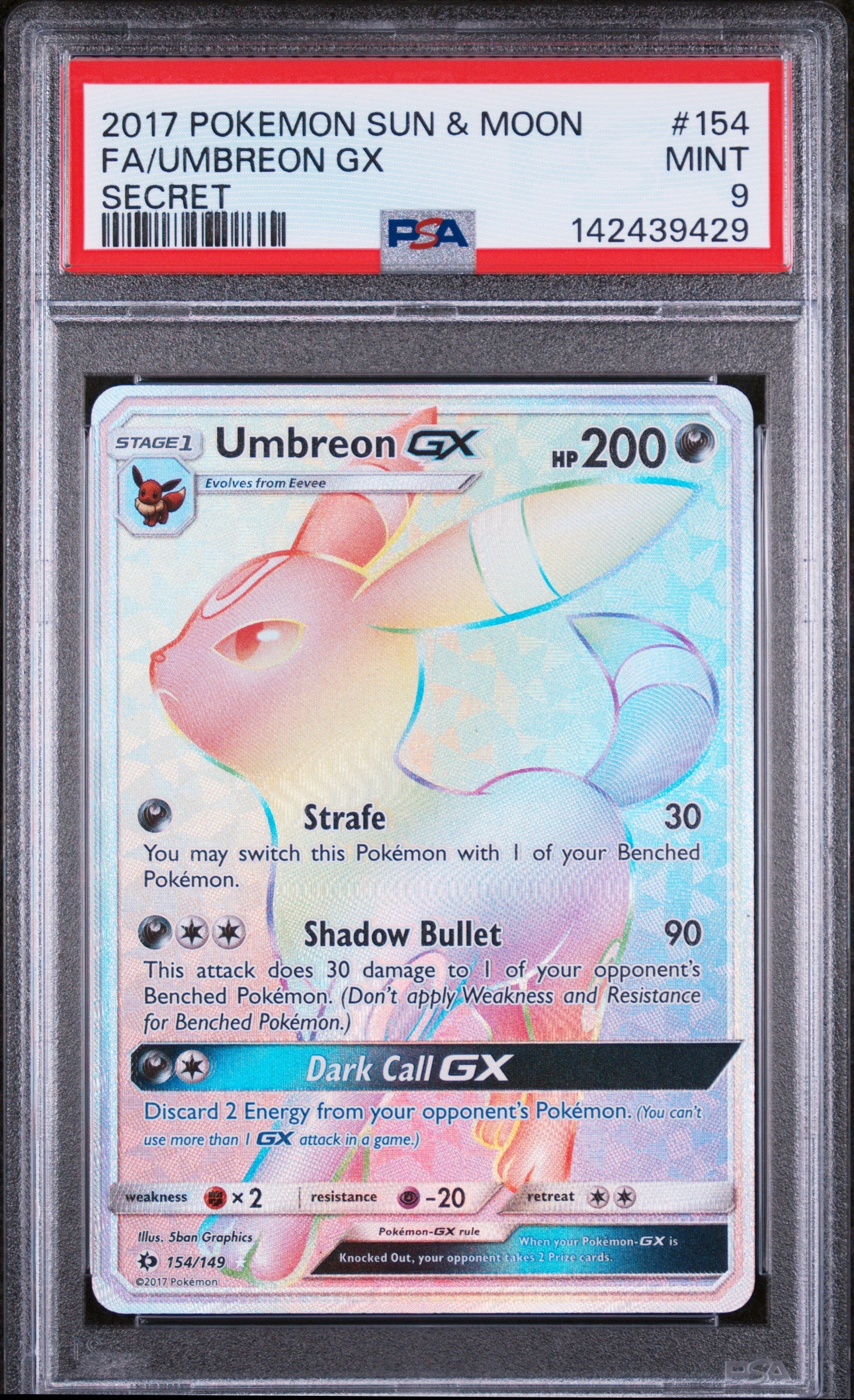 SM Base Set 154/149 PSA9 #142439429 Umbreon GX (Secret) - Holofoil - Secret Rare