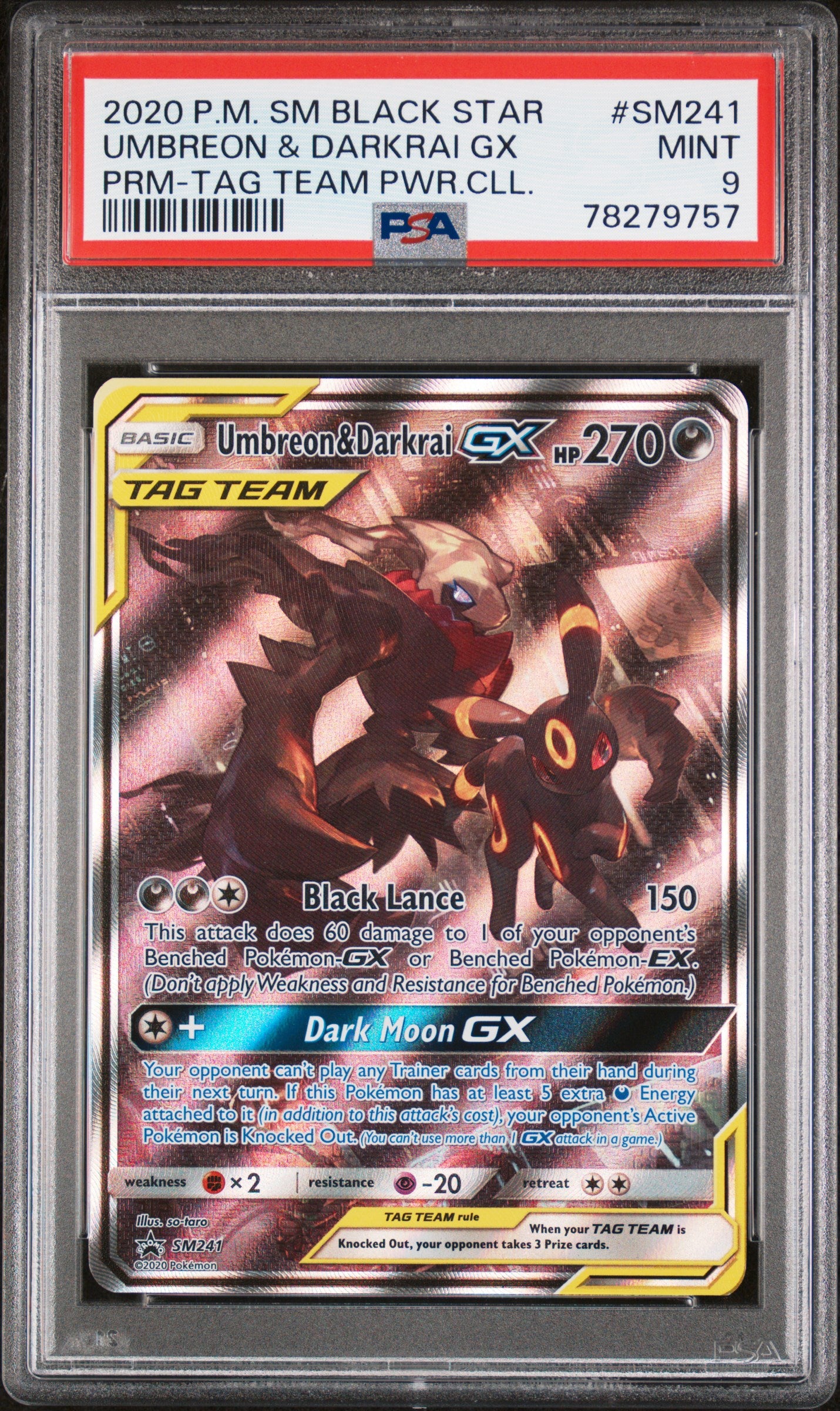 SM Promos SM241 PSA9 #78279757 Umbreon & Darkrai GX - Holofoil - Promo