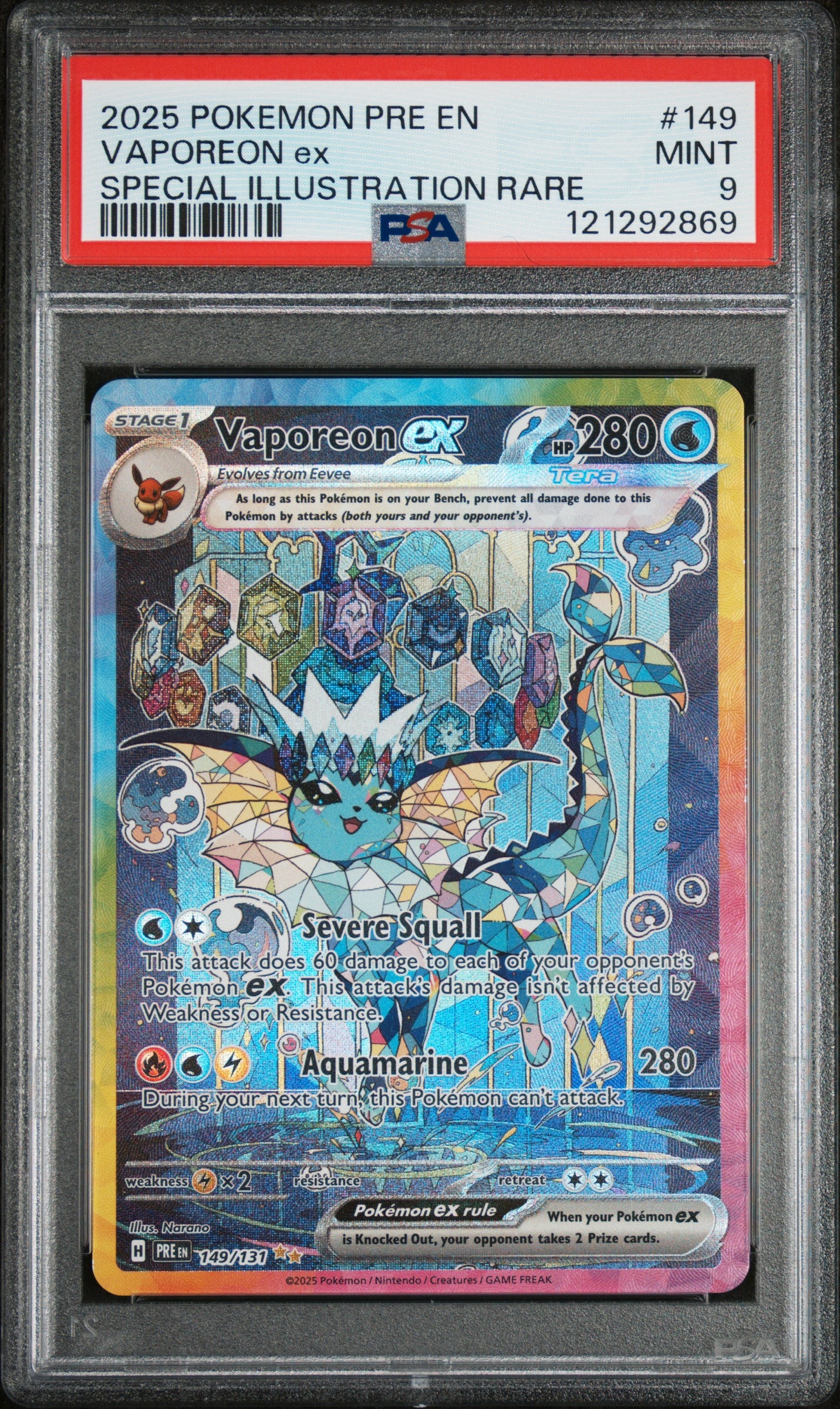 SV Prismatic Evolutions 149/131 PSA9 #121292869 Vaporeon ex - Holofoil - Special Illustration Rare