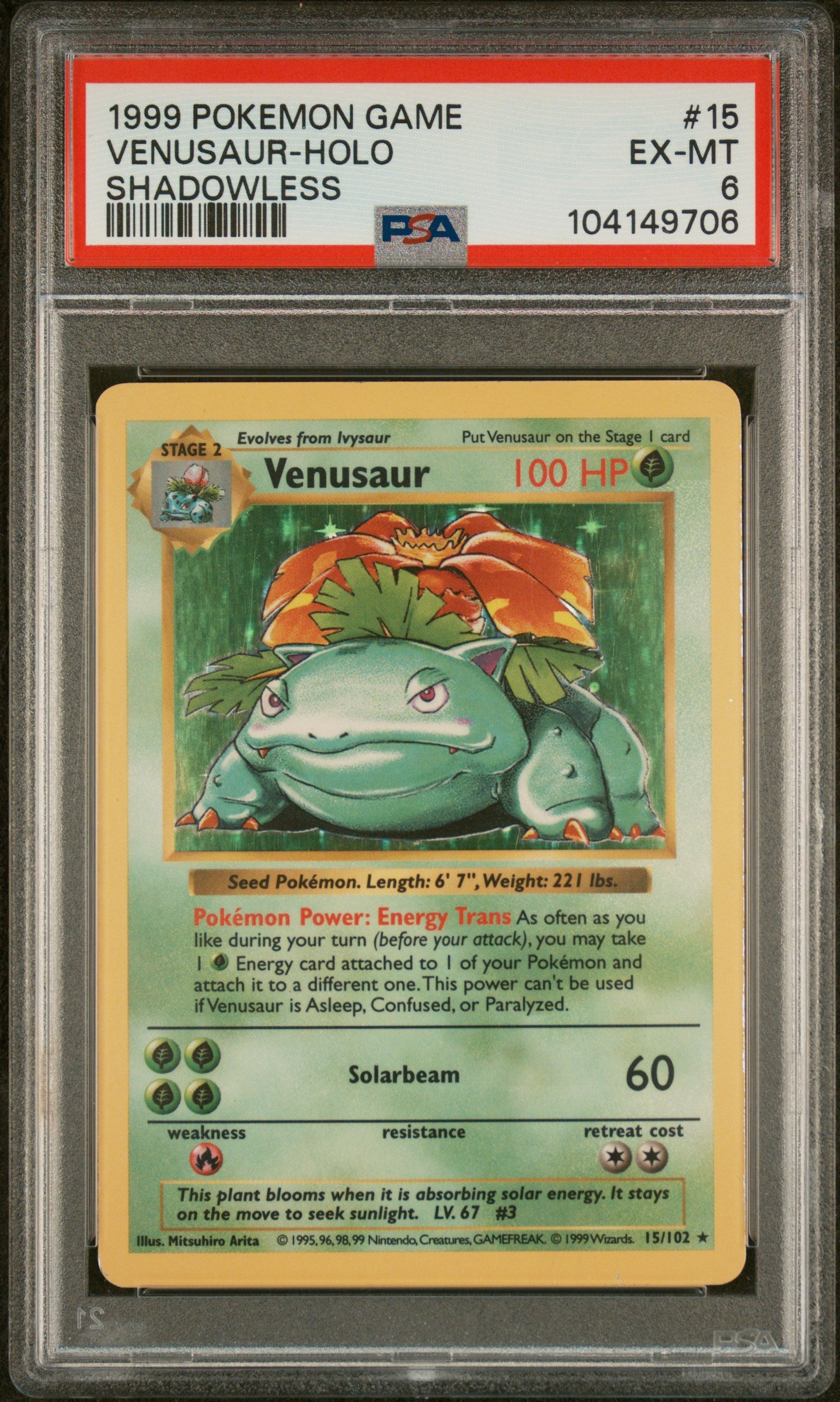 Base Set Shadowless 015/102 PSA6 #104149706 Venusaur - Unlimited Holofoil - Holo Rare
