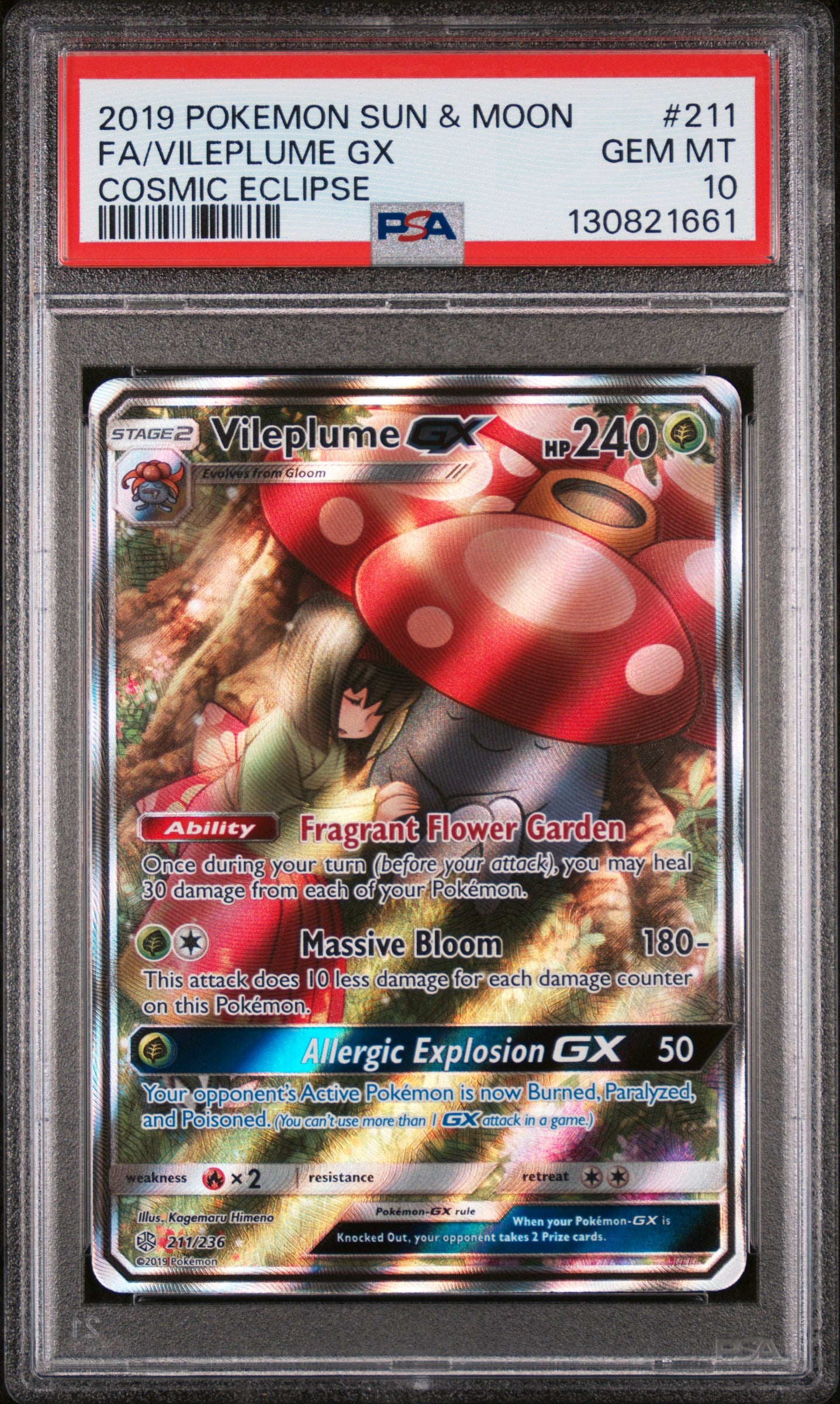 SM Cosmic Eclipse 211 PSA10 #130821661 Vileplume GX (Full Art) - Holofoil - Ultra Rare